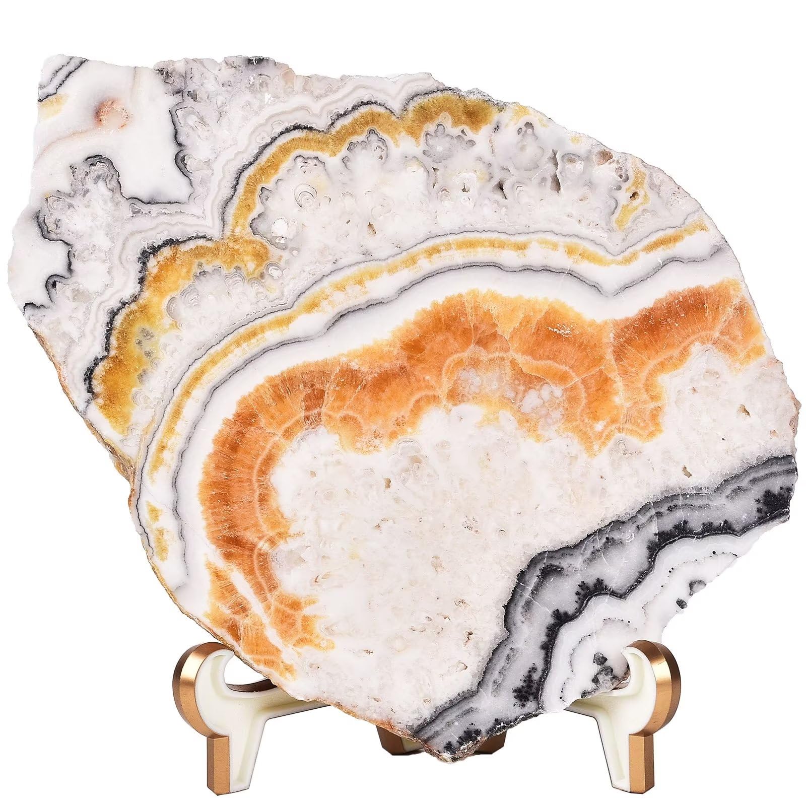 AMOYSTONE Large Healing Crystal Plate Decorative Calcite Stone Slices Quartz Pieces with Stand Office Home Decor Reiki Healing Gifts 0.8-1.1 Pound