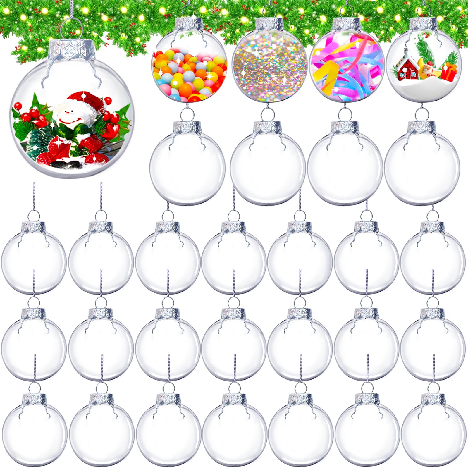 30 Pcs Christmas Clear Ornament Balls,2.36 lnch Plastic Fillable Ornaments Ball,Xmas Tree DIY Hanging Crafts for Wedding Party Holiday Birthday Decor,