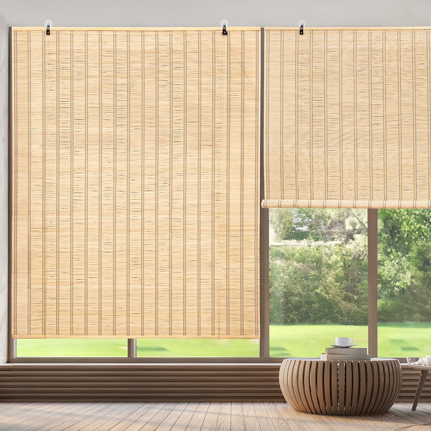 ABOUT SPACE Bamboo Curtains 2Pcs - W 5 ft x H 6 ft - Rope Mechanism Roll Up Down Bamboo Shade for Sunlight, Dust Protection Window Chick Blinds for Balcony, Restaurant, Hotel, Dhaba, Resort-image-22