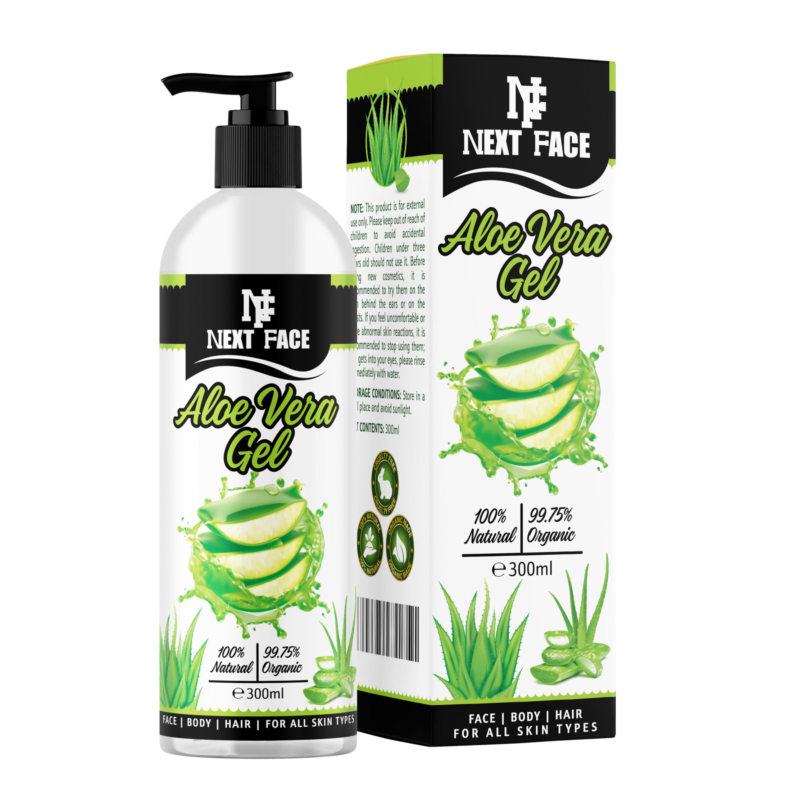 Organic Aloe Vera Gel for Face, Hair and Body - 99.75% Pure, Natural Soothing Hydrating Moisturiser Aloe Gel Rich in Vitamins - For All Skin Types (300 ml).