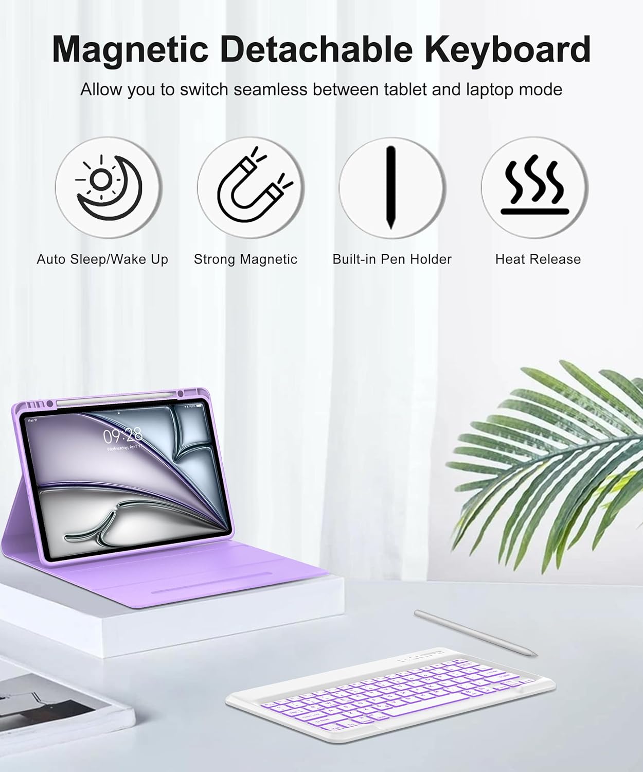 Keyboard Case for iPad Pro 12.9 6th/5th/4th/3rd Gen Case with Backlit Keyboard for iPad Air 13 Inch (M4 2026/M3 2025/M2 2024) Protector Cover Keypad for Pro 12.9in 2018-2022 with Pencil Holder, Purple