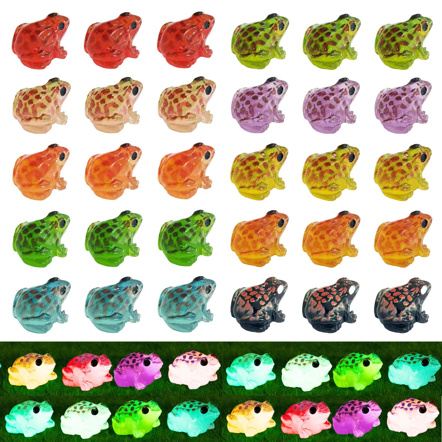 Ranas luminosas de resina para decoración de macetas y maquetas de resina, pack de 60