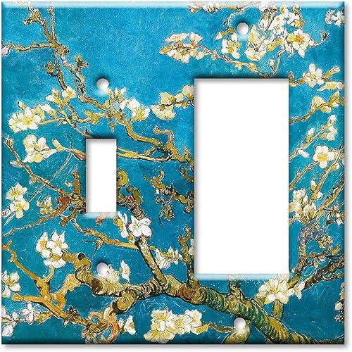 Miniatura 21 de Art Plates - Van Gogh: Placa de interruptor de flores de almendro - Doble palanca Double Toggle,Tapa para enchufe,Combo: salida/balancín,Combo