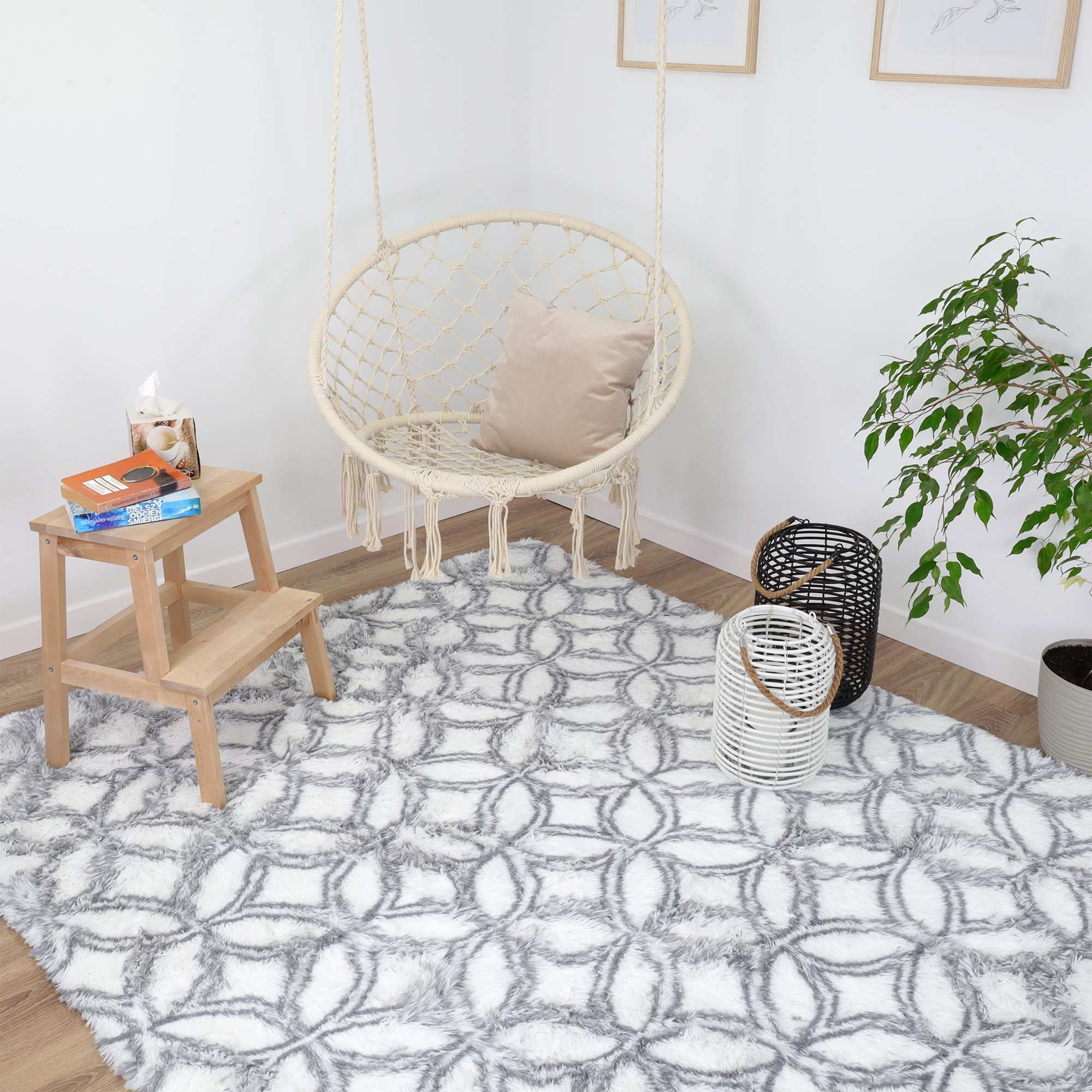 Tappeto Peloso Soggiorno 160x230 Cm - Morbido E Soffice, Bianco Puro, Riciclato - Foto 8