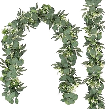2PCS Artificial Eucalyptus Garlands Fake Vines 6FT Foliage Garland | Dremisland Faux Eucalyptus Leaves Willow Foliage Greenery Garland for Wedding Party Table Runner