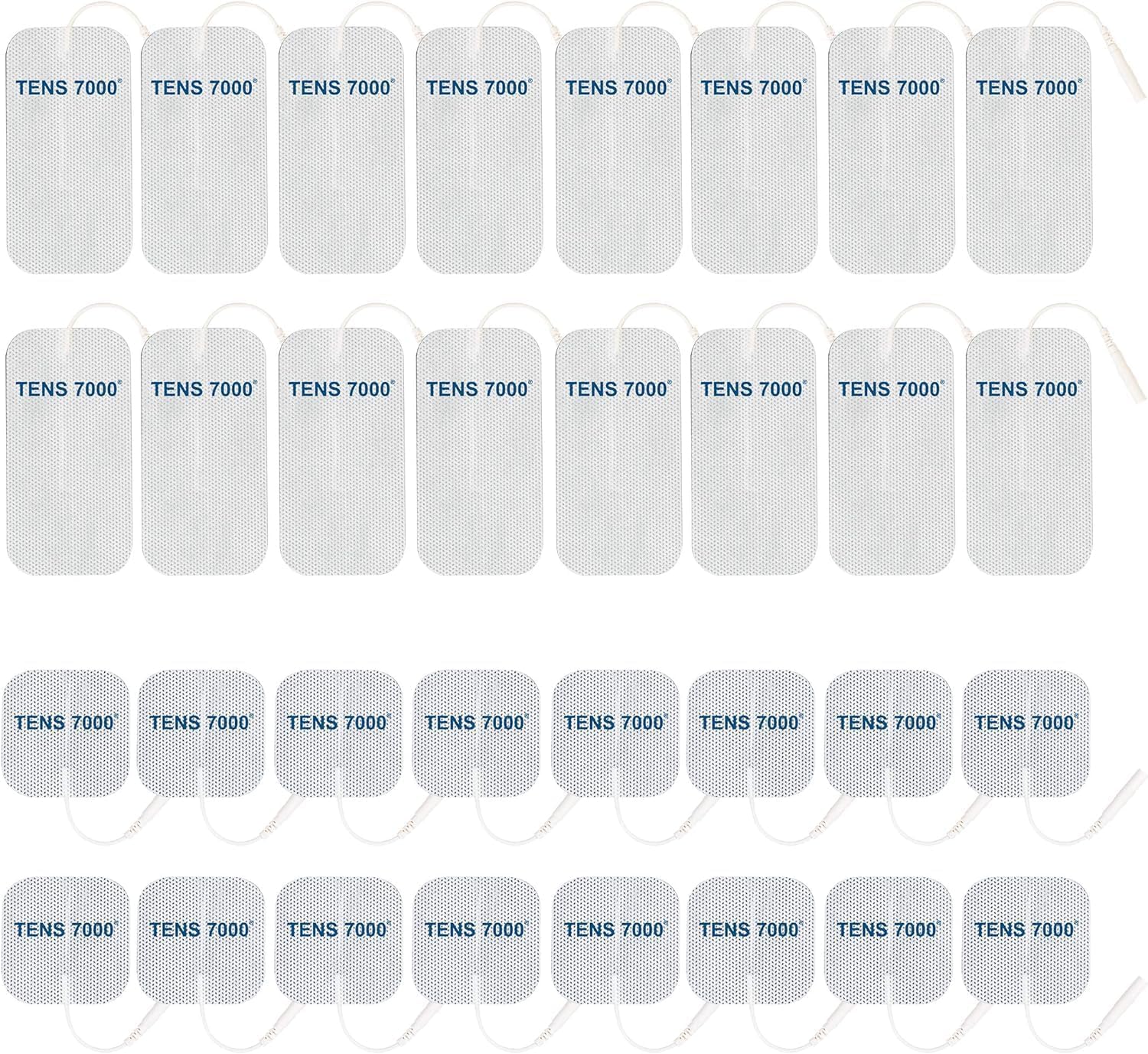 TENS 7000 Official TENS Unit Replacement Pads, 32 Pack, 16-2″ X 2″, 16-2″ X 4″ Electrode Pads Compatible with Most TENS Machines Replacement Electrodes Pack