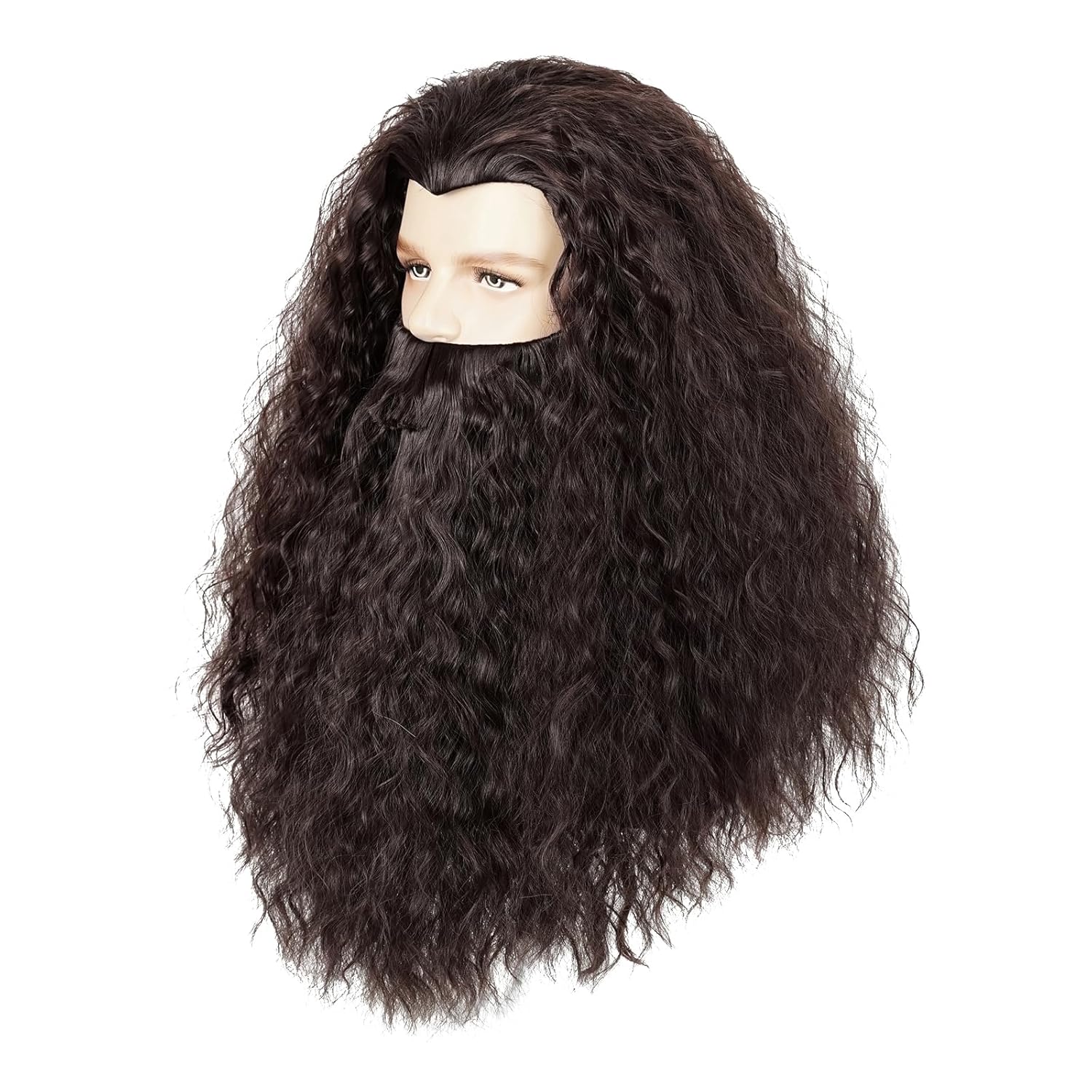 Probeauty Men's Brown Curly Wig and Beard Long Wavy Wigs with Mustache for Halloween Costume Cosplay Party - Image 3