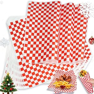 100Pcs Christmas Wax Paper Sheets for Food, Ultra Grease Resistant Deli Paper Sheets, Sandwich Wrapping Papers at School Lunches, Perfect Food Basket Liners for BBQ and Festival, YEHOSHUN 11x11"