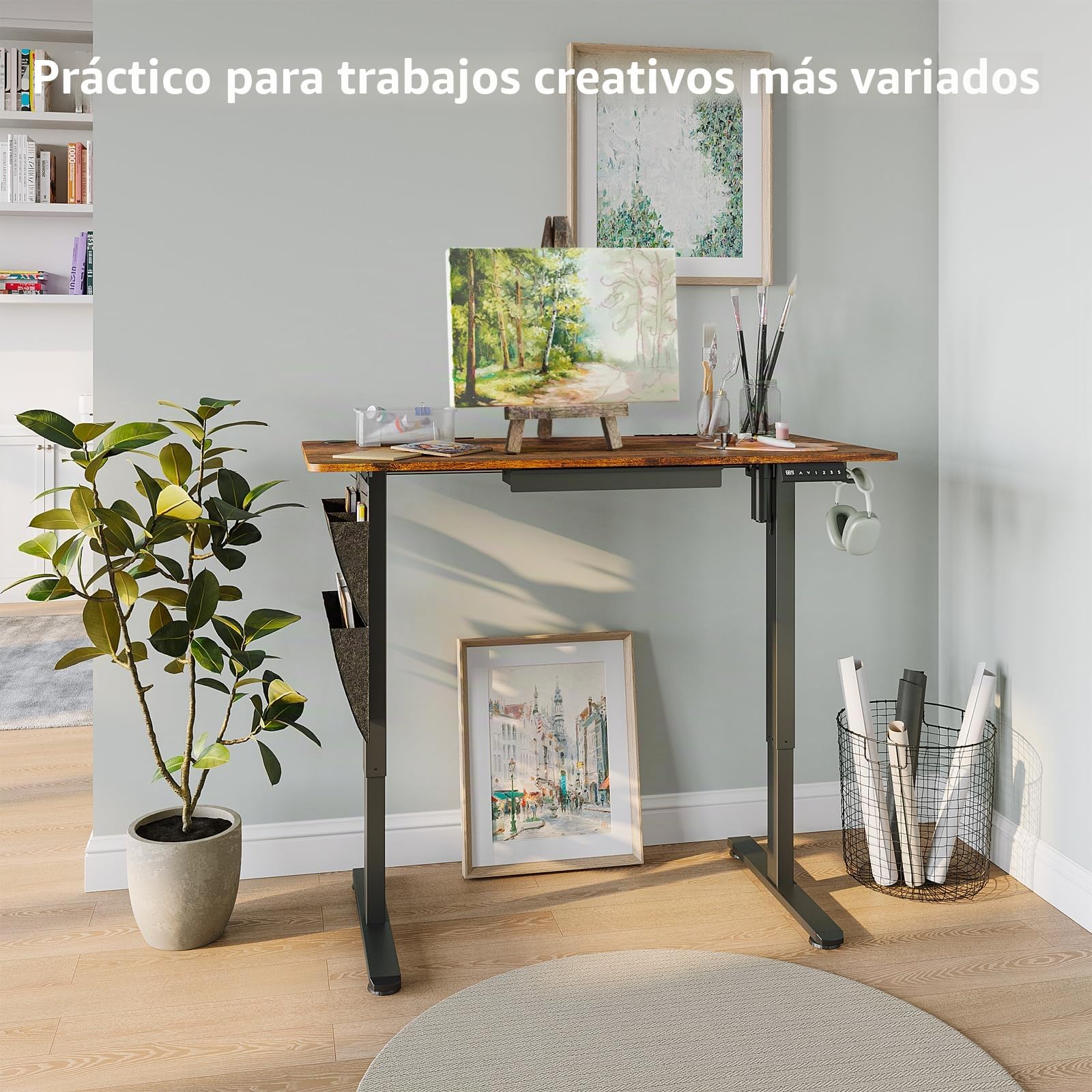 Escritorio Eléctrico Regulable en Altura, 120 x 60 cm Mesa de Trabajo Sentado/De Pie con Cajones & Función Memoria 3 Alturas, Escritorio de Computadora Ajustable para Oficina en Casa, Marrón