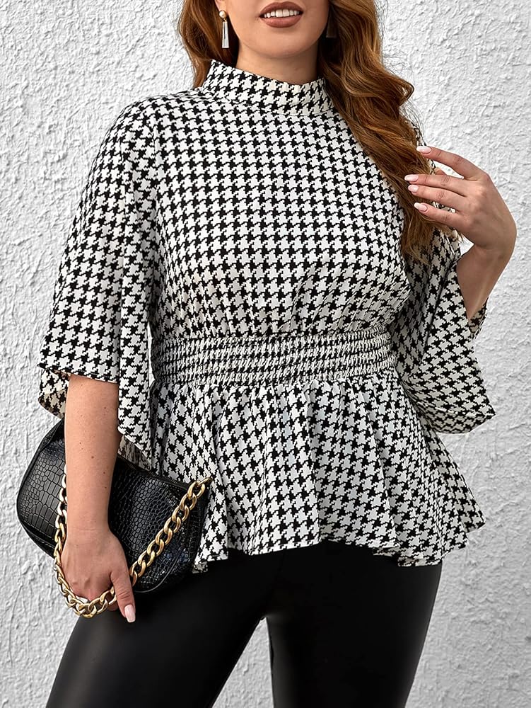 Ameri★ MEDI HOUNDSTOOTH PEPLUM TOP Ameri（アメリ）の「MEDI HOUNDSTOOTH PEPLUM TOP（シャツ