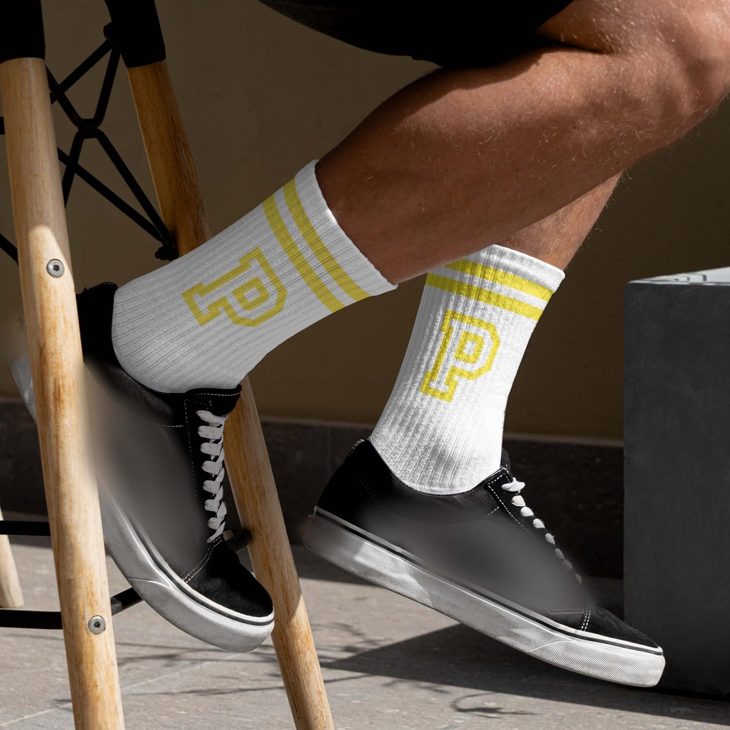 Striped Initial Socks with the Letter in Yellow, Socks for Adult, Teens, Men&Women, Gifts for Friends, Family, etc. - Image 2