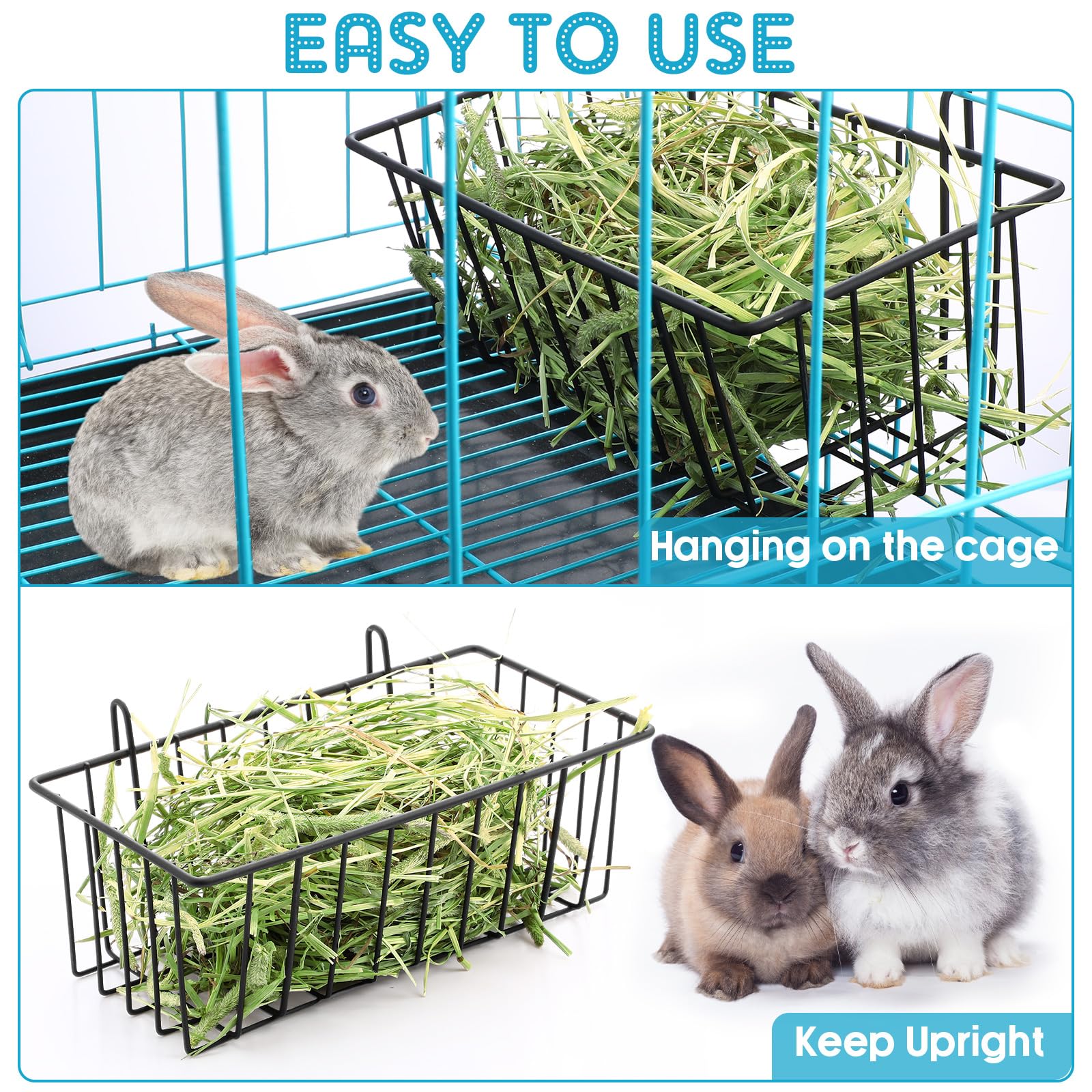 Therwen 4 Pcs Rabbit Hay Feeder Guinea Pig Heavy Duty Metal Frame Hay Rack with Hooks Cage Hanging Holder for Bunny Chinchilla Small Animals Accessories(9.8 x 5.1 x 3.5 Inches) - image 4