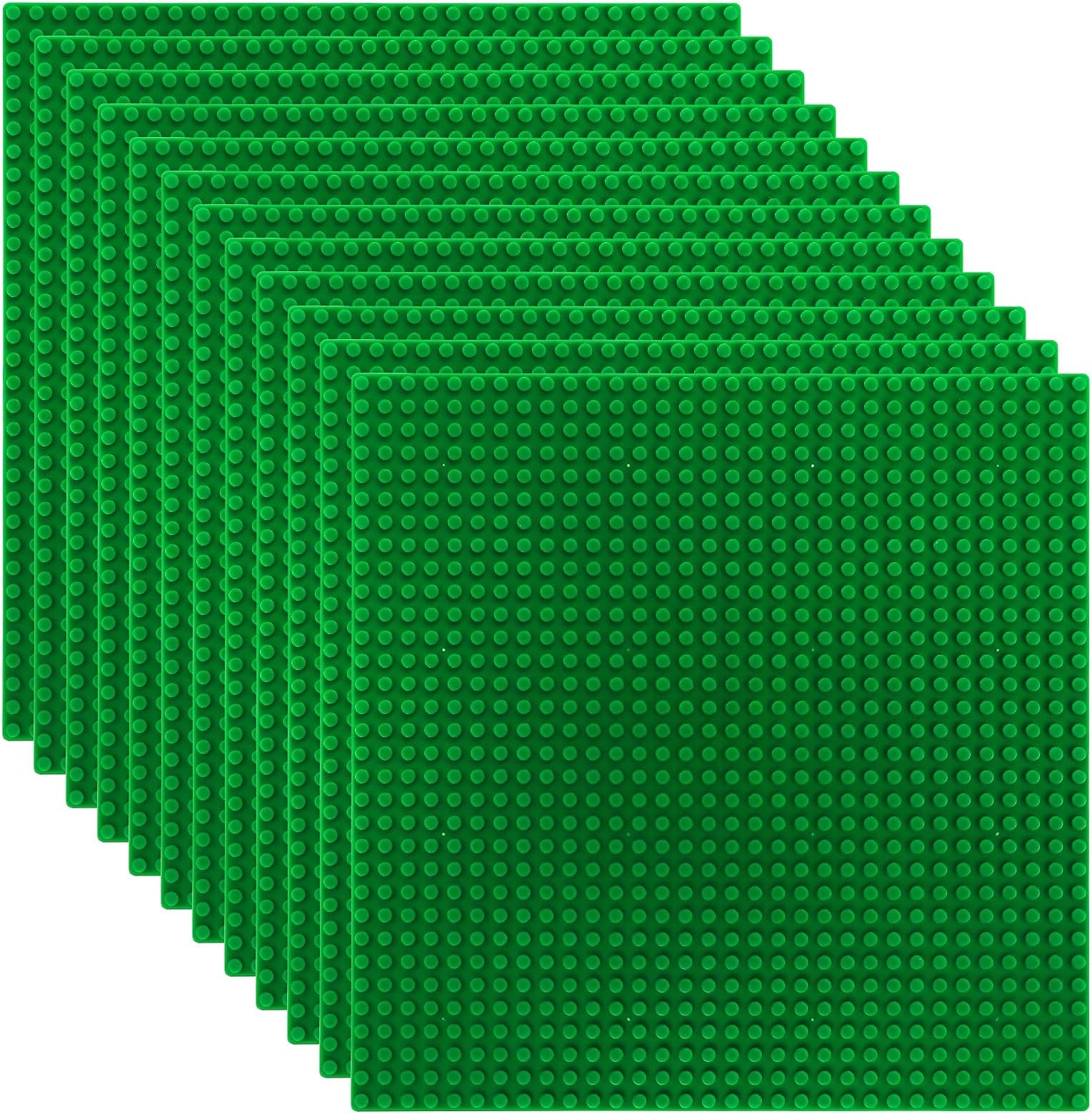 12 Pack Classic Baseplates, Building Base Plates Compatible with Most Standard Building Bricks, 10" x 10" Stackable Bases, Green