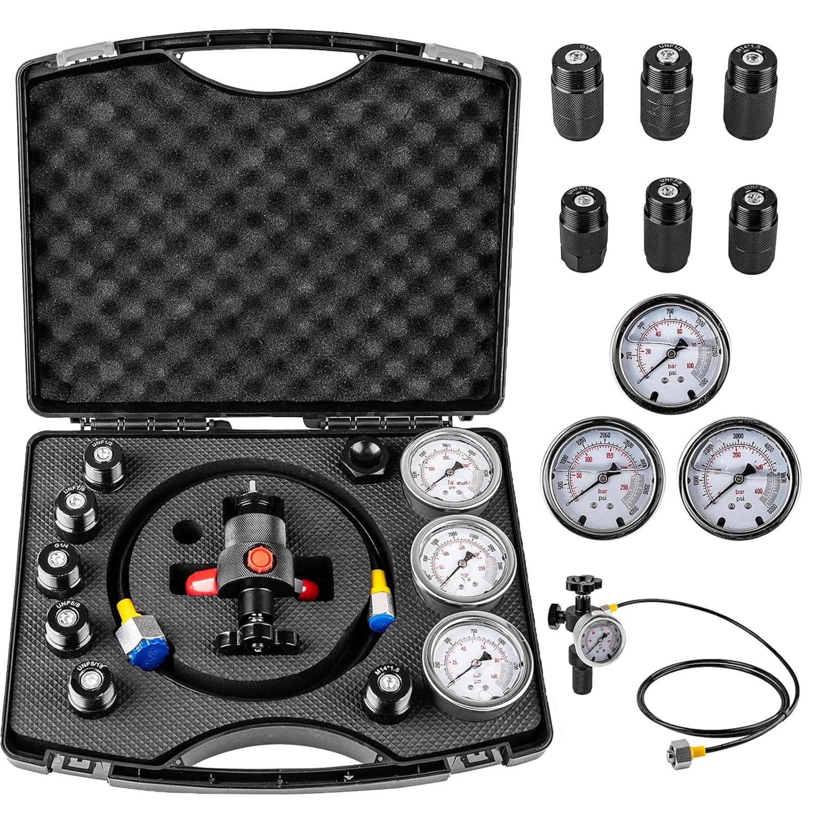 TDSYOCG Hydraulic Accumulator Tool,Nitrogen Accumulator Charging Kit,Nitrogen Pressure Test System with 3 Pressure Gauge Test System with 7 Couplings & 1 Gas Hose