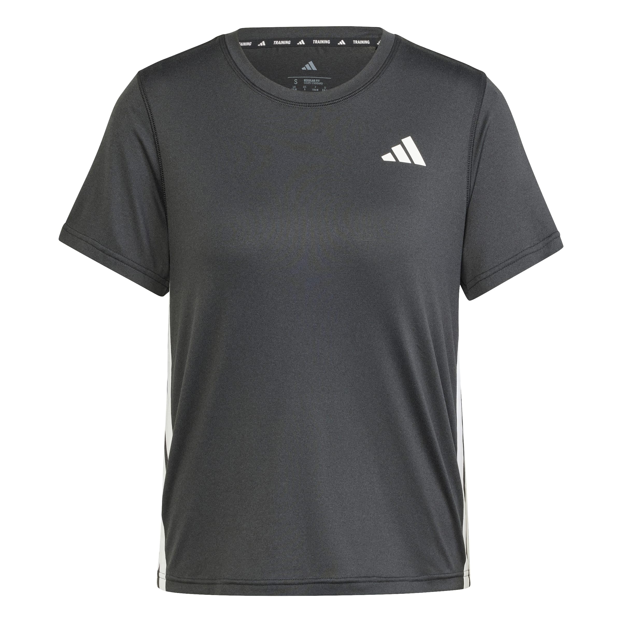 adidas Womens Training 3 Stripe Crew T-Shirt, Black/White, Size M, Women