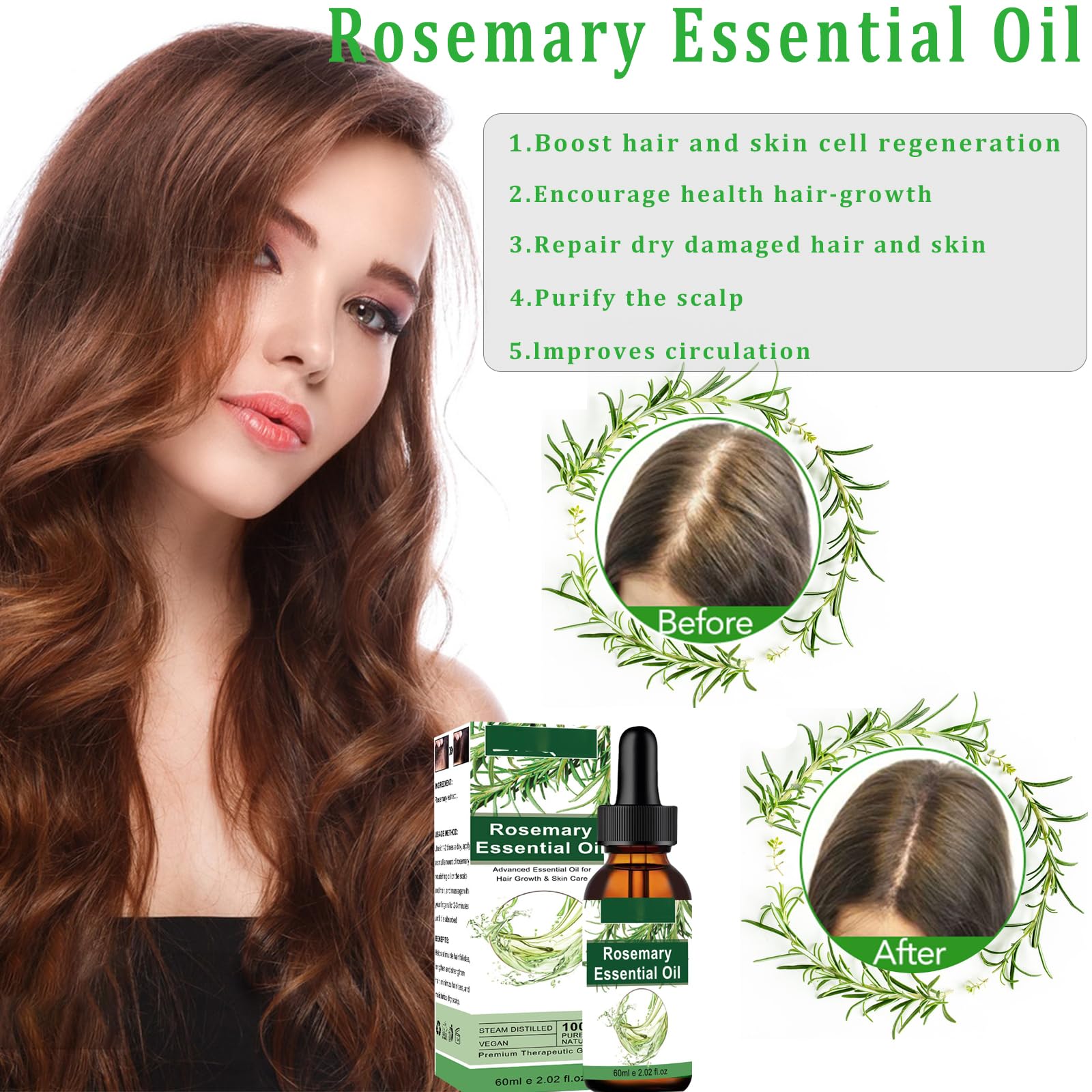 Olio di rosmarino per capelli biologico, 100% naturale, olio per capelli per la cura dei capelli e anti-caduta dei capelli, olio di rosmarino ad alto