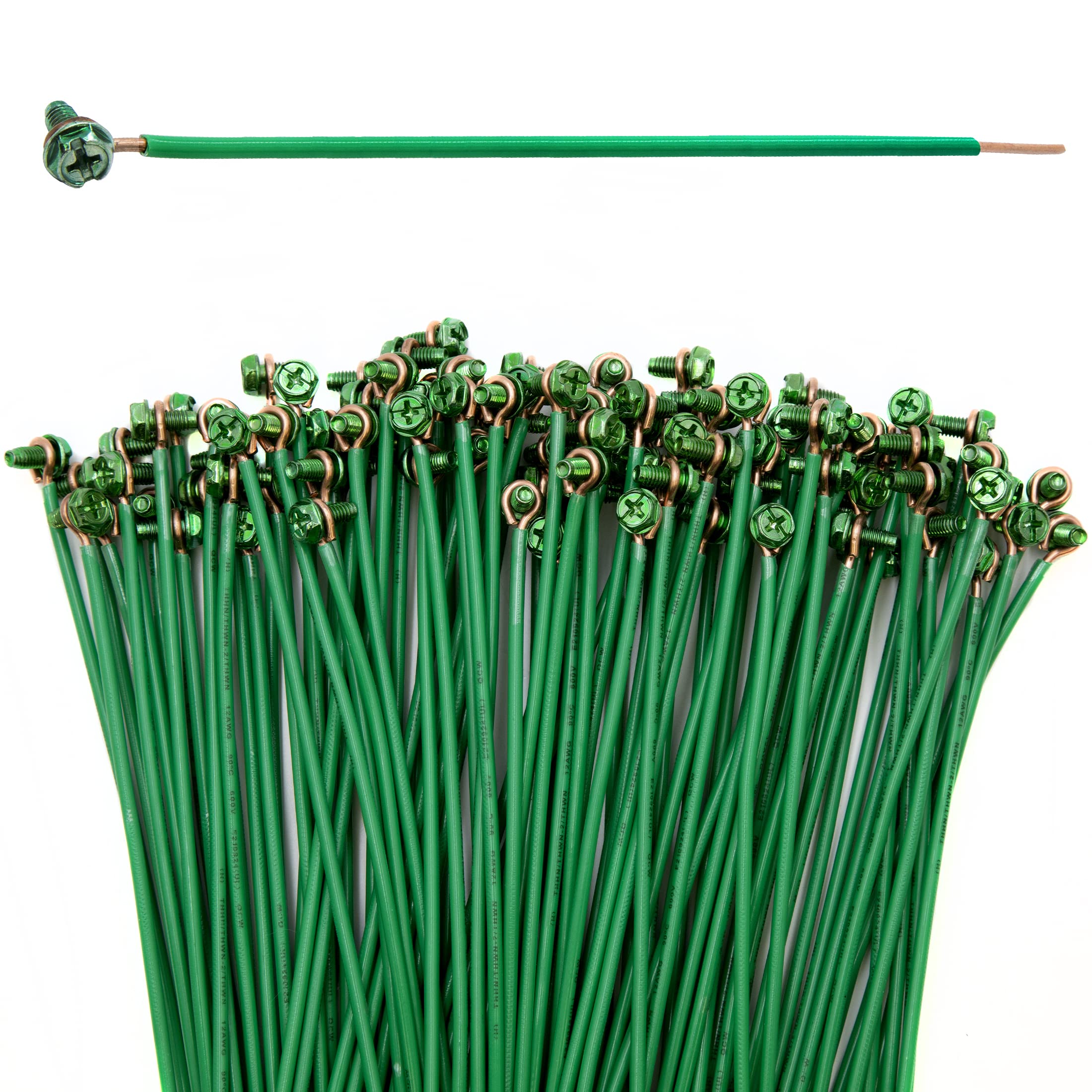 Maxxima 8 pulgadas. 12 AWG 1 cable sólido pelado a tierra coletas con tornillos, verde (paquete de 100)