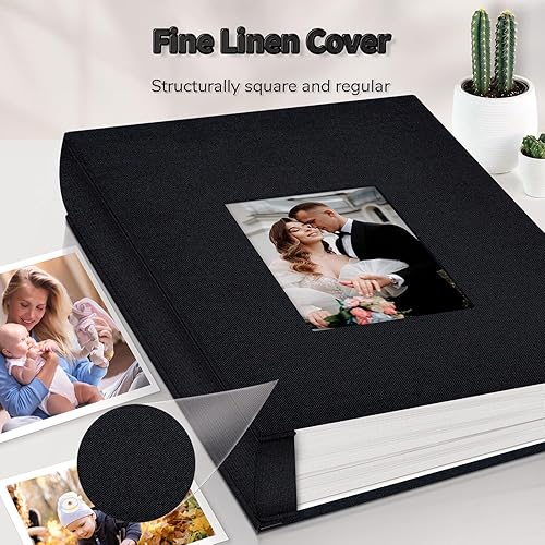 Miniatura 145 de Álbum de fotos de 4 x 6 pulgadas con 300 bolsillos, álbumes de fotos deslizables, cubierta de lino, libro de recuerdos con ventana frontal, página