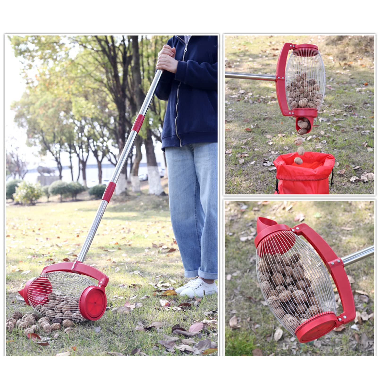 Bewinner Raccoglitore di Ghiande e Noci - Rullo Superiore Manuale per Raccogliere Noci, Castagne e Foglie, Utensile da Giardino Resistente
