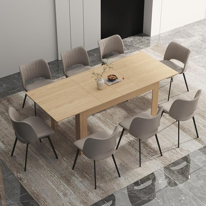 Extendable Dining Table for 6-10 Person, Wooden Dining Room Table, Modern Extendable Table for Gatherings, Meeting for Small Kitchens, Dining Office Areas(Natural)