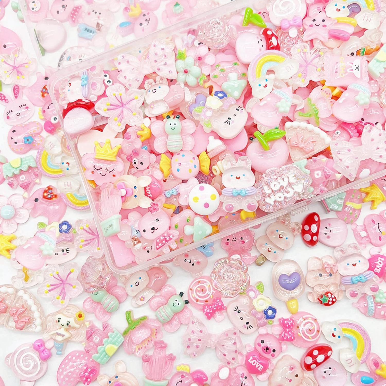 120 Pcs Flatback Resin Slime Charms, Bulk Kawaii Assorted Cute Charms Ornaments for Phone Junk Cases, Scrapbooking, DIY Crafts (Pink) - Image 2