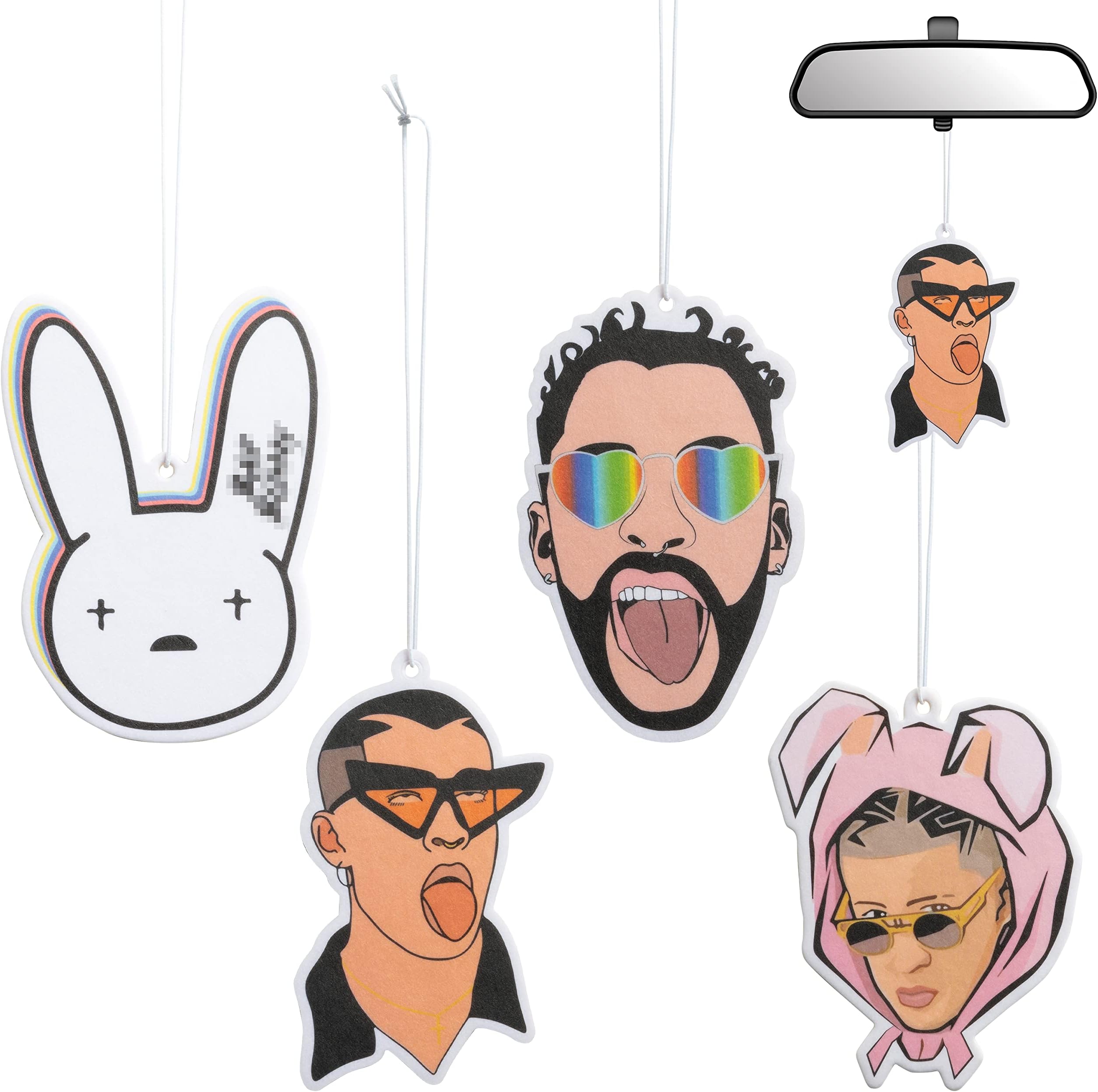 K1tpde4PCS Bunny Rapper Car Air Freshener Gift Set, Trendy Car Decor, Rapper Party Decorations for Adults, Bunny Rapper Theme Decor, Theme Party Favors for Adults, Fashionable Gift for Rap Lover