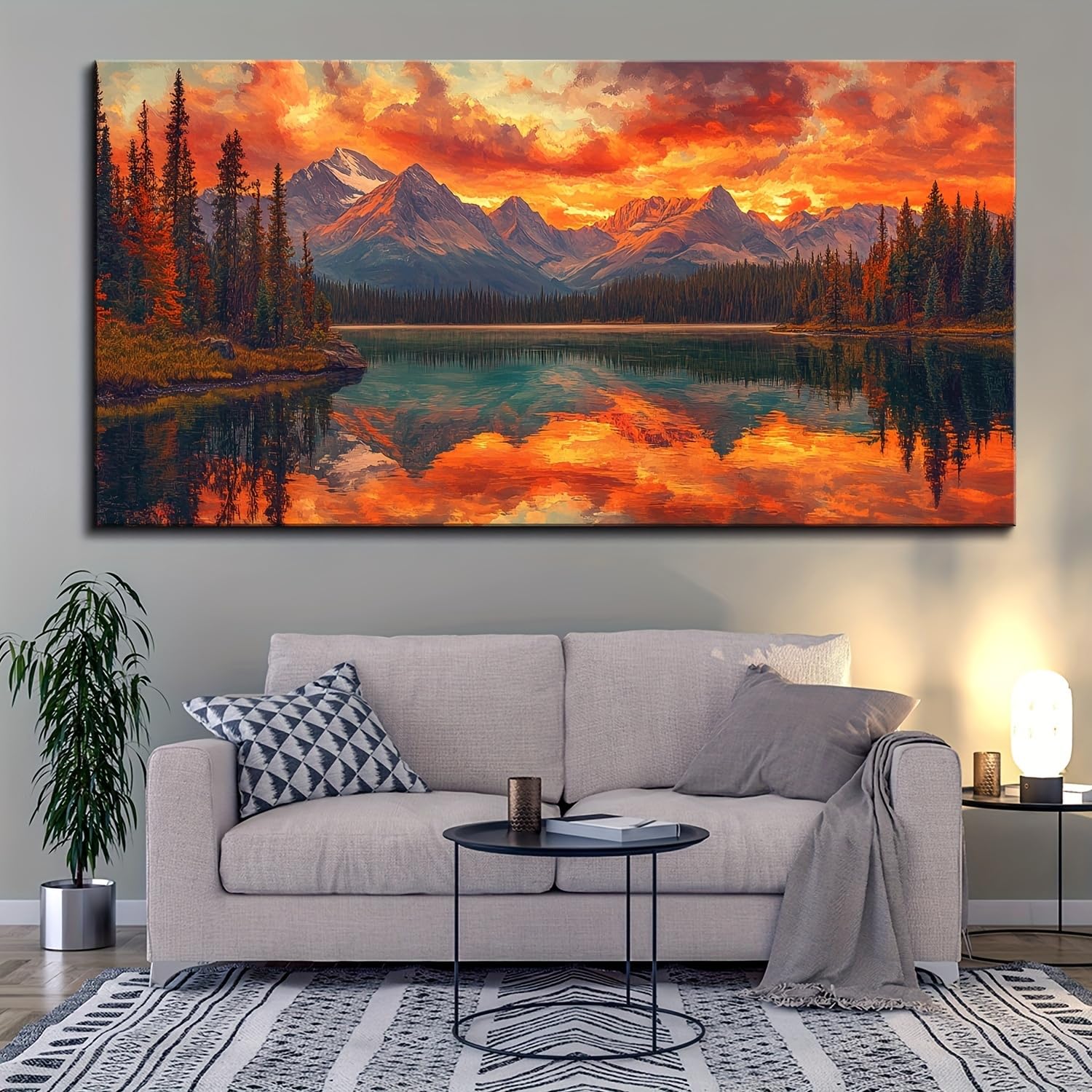 Trdmcfbn Reflection Canvas Print, Pine Forest Wilderness Wall Art, Canvas Poster Printing, home decoration painting(70x120cm/With frame)