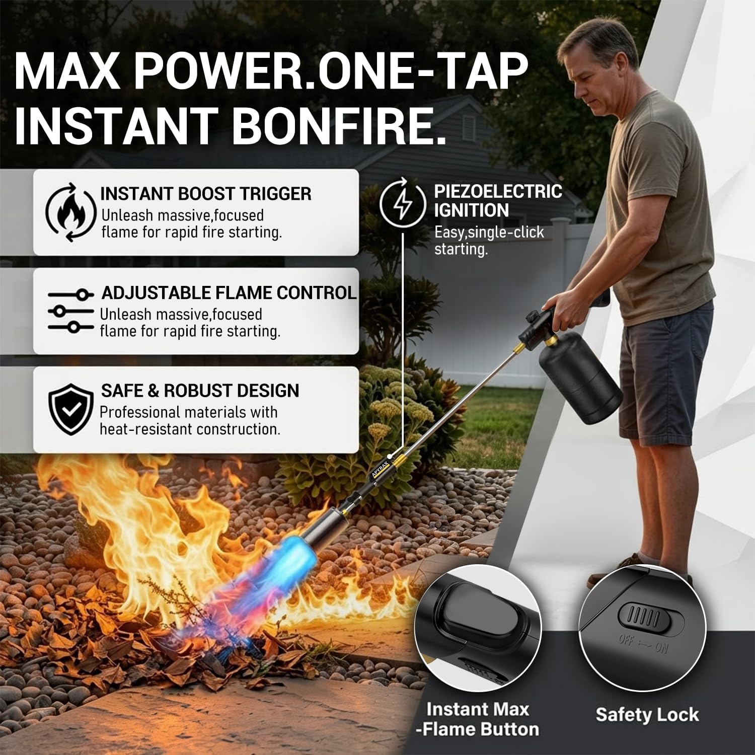 Japanese-Style Propane Torch Weed Burner Silver and Black