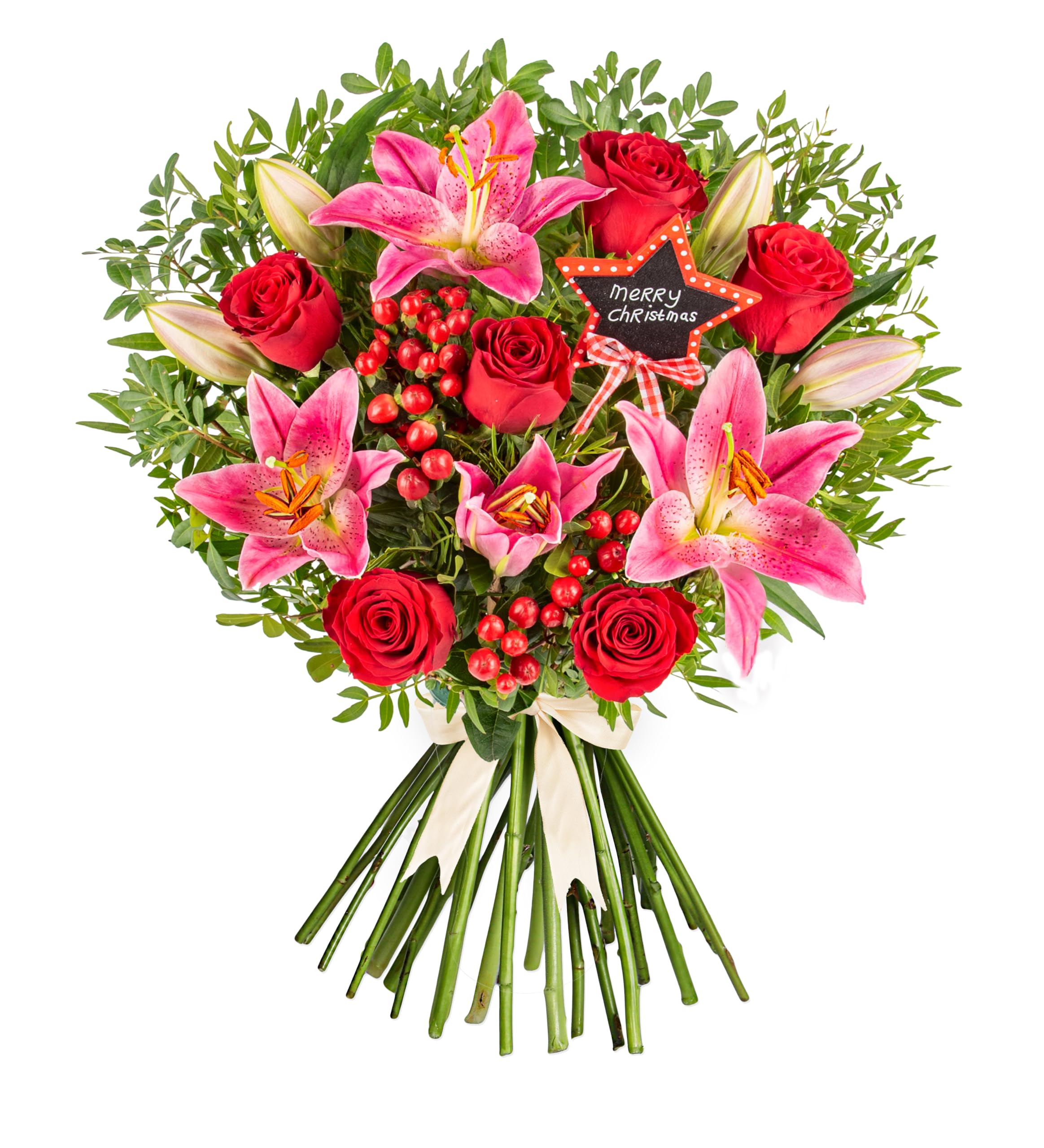 Merry Christmas Bouquet - Fresh Christmas Flowers – Festive Floral Arrangements for Holiday Décor, Gifts, Celebrations, Winter Weddings, Seasonal Cheer, and Special Gatherings (Medium)
