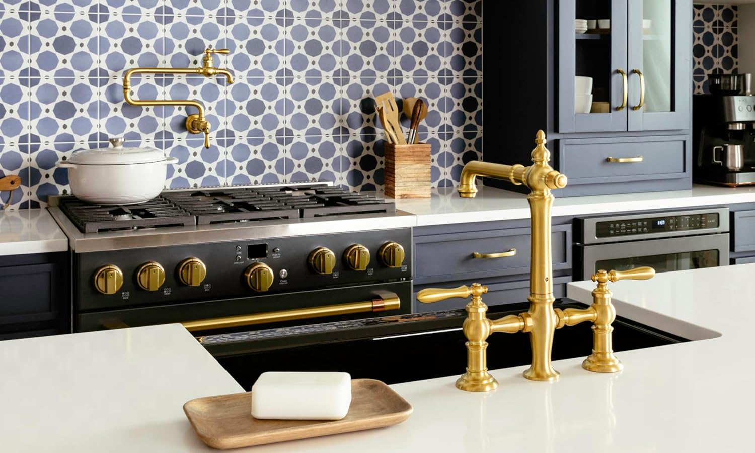 KOHLER 99270-AF Artifacts Wall-Mount Pot Filler, Pot Filler Faucet, Kitchen Sink Pot Filler Faucets, Vibrant French Gold