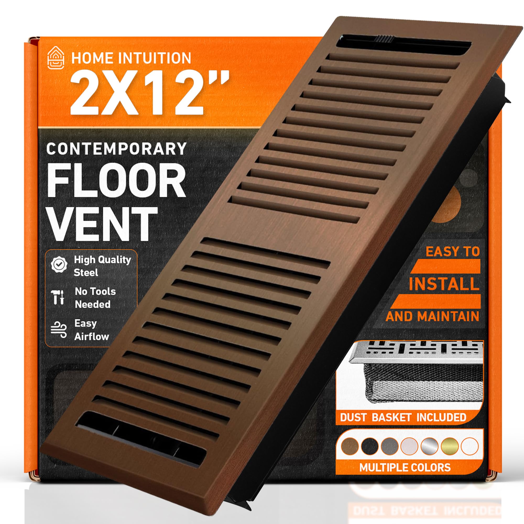 Home Intuition Oiled Bronze 2X12 Floor Vent Cover Floor Register With Mesh Cover Trap, Heat And Air, Walkable Metal Floor Register For Hvac Duct, Contemporary,
