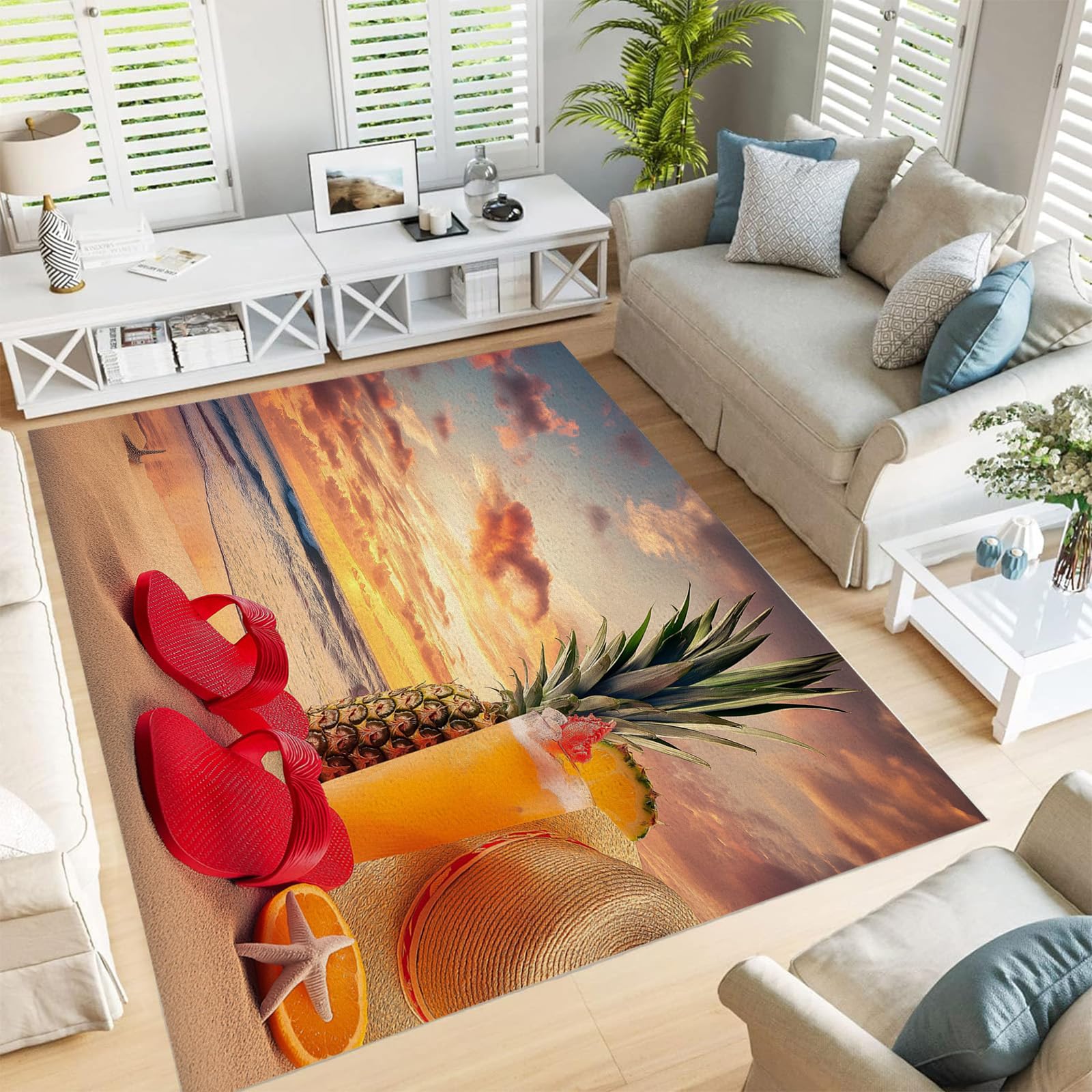 Tapis de plage grand format 140x200cm antidérapant et tapis de salon doux