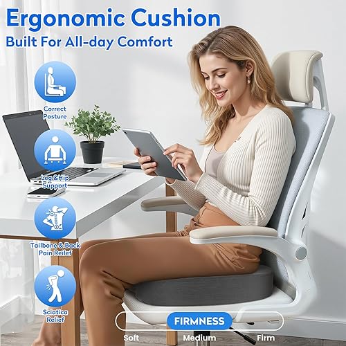 Vista 7 de Cojín de asiento, cojines para silla de oficina, cojín de asiento de automóvil, antideslizante para ciática y respaldo, coxis, coxis, coxis, alivio