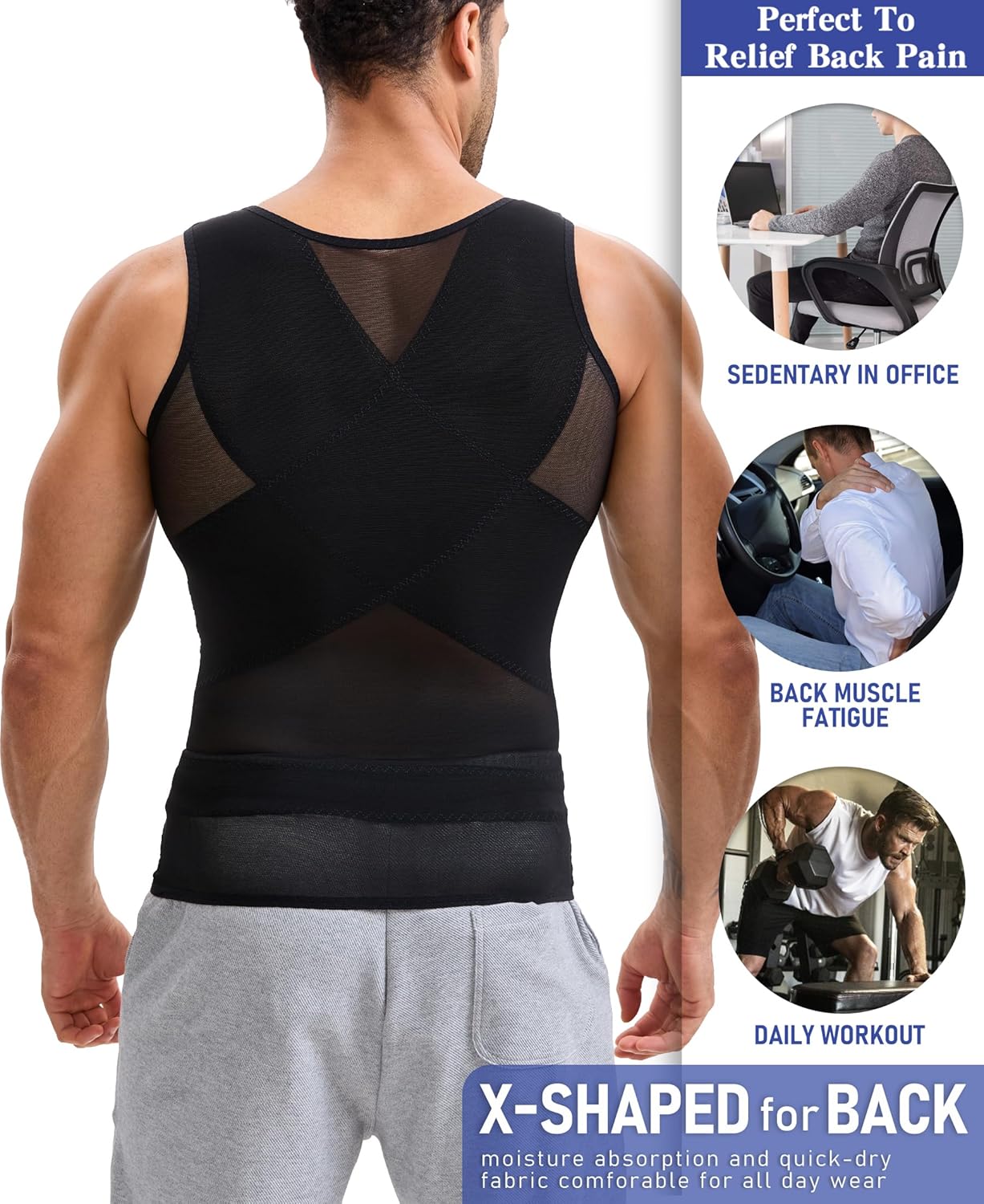Mens Shapewear Slimming Body Shaper Vest Tummy Control Compression Shirts Tight Tank Top - Image 3