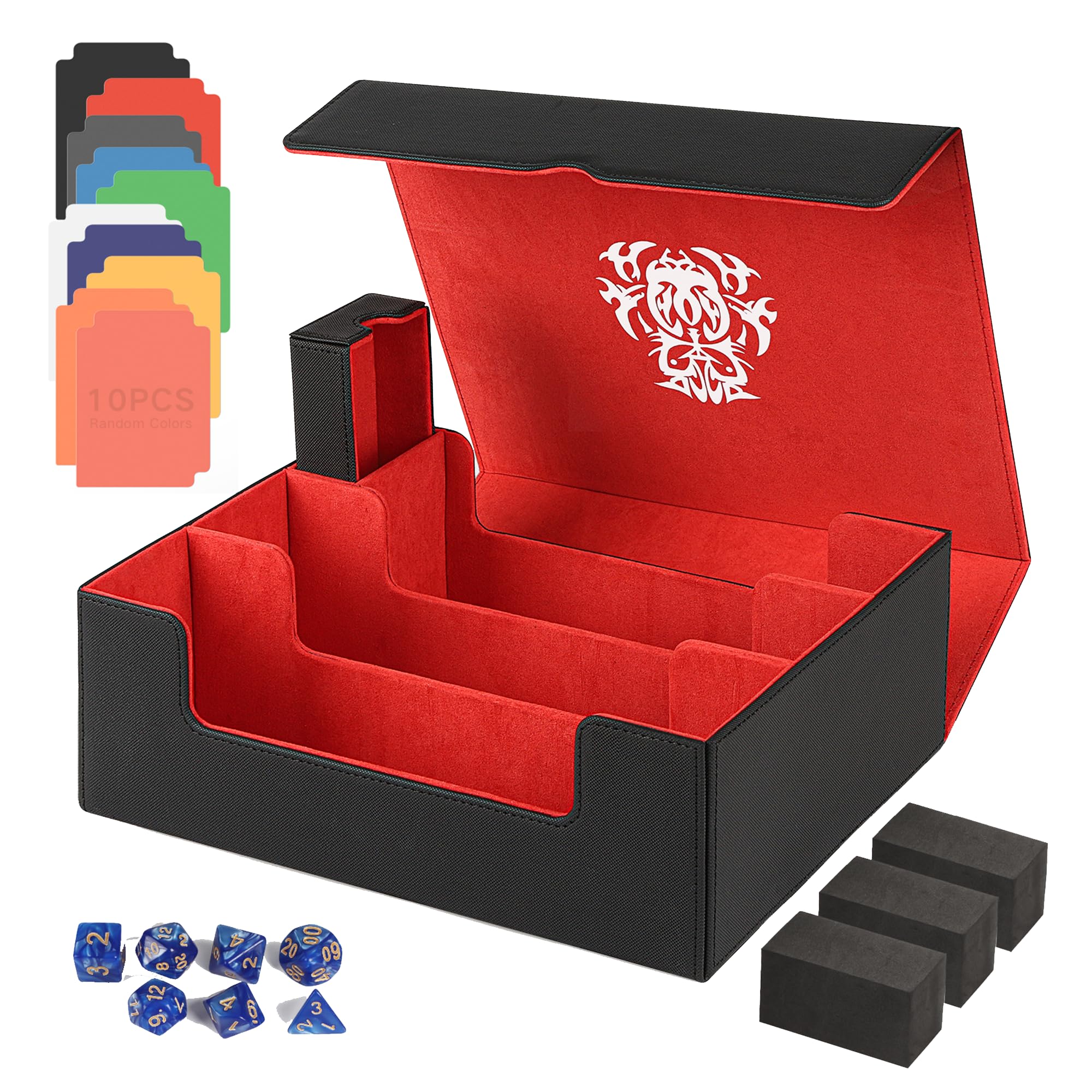 TCGUARD Scatola per carte da collezione per 1800+ carte, magnetica, con accessori per il trasporto, per MTG, YuGiOh, TCG, ecc. rosso/nero