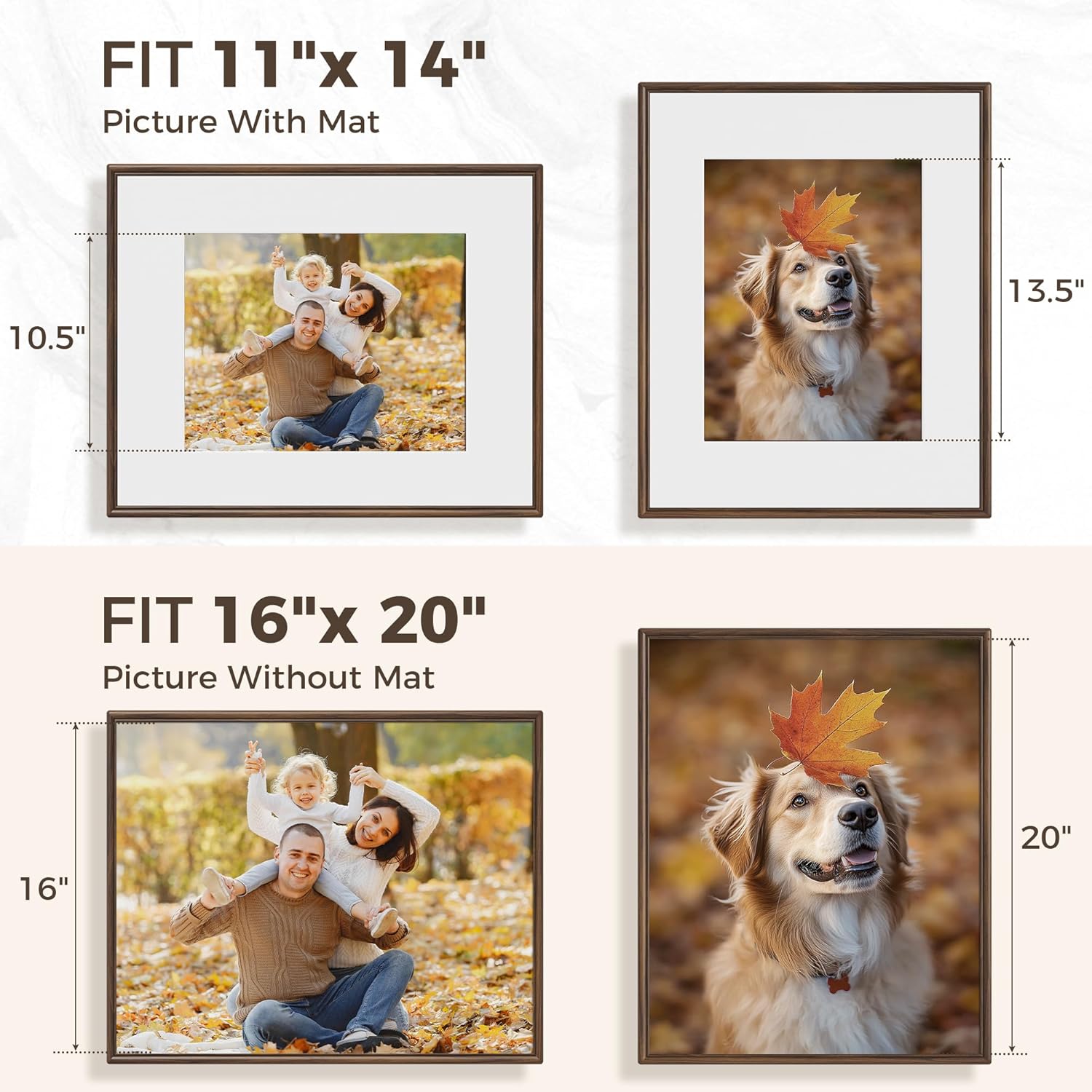 Dreamland 16x20 Picture Frame for Wall, Solid Walnut Wood 16 x 20 Frames for Home Decor, 16 by 20 Frame with Real Glass, 16x20 Picture Frame Matted to 11x14 - Image 6