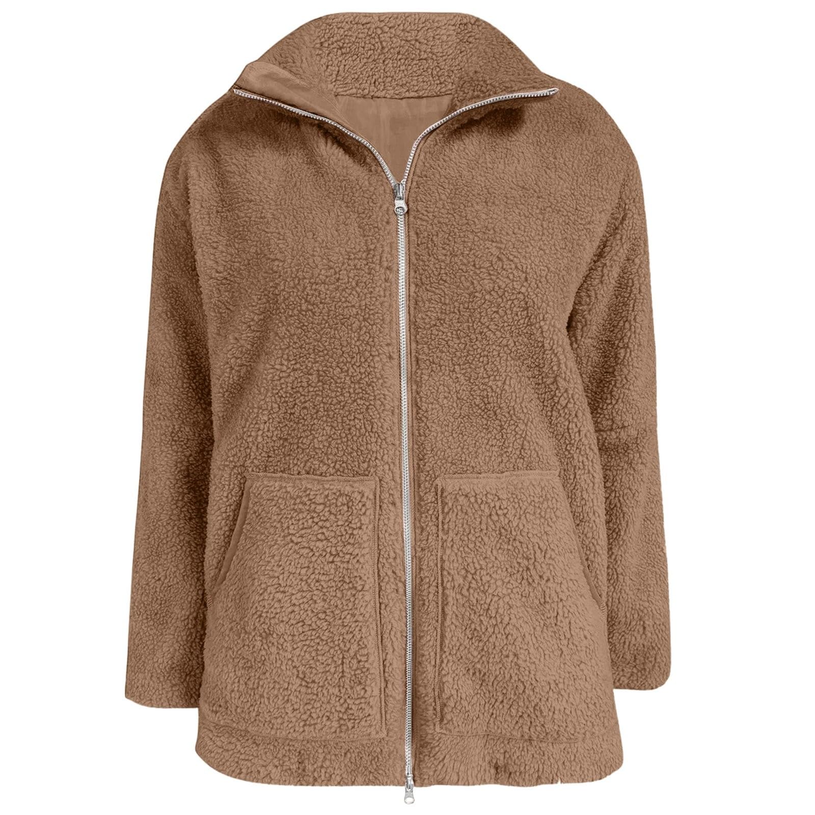 Teddyjacke Kinder Mädchen Winterjacke Zwei Wege Reißverschluss Teddy Fleecejacke Einfarbig Full Zip Stehkragen Wintermantel Dick Outdoor Warme Wolljacke mit Taschen Flauschig Plüschjacke Fleecemantel