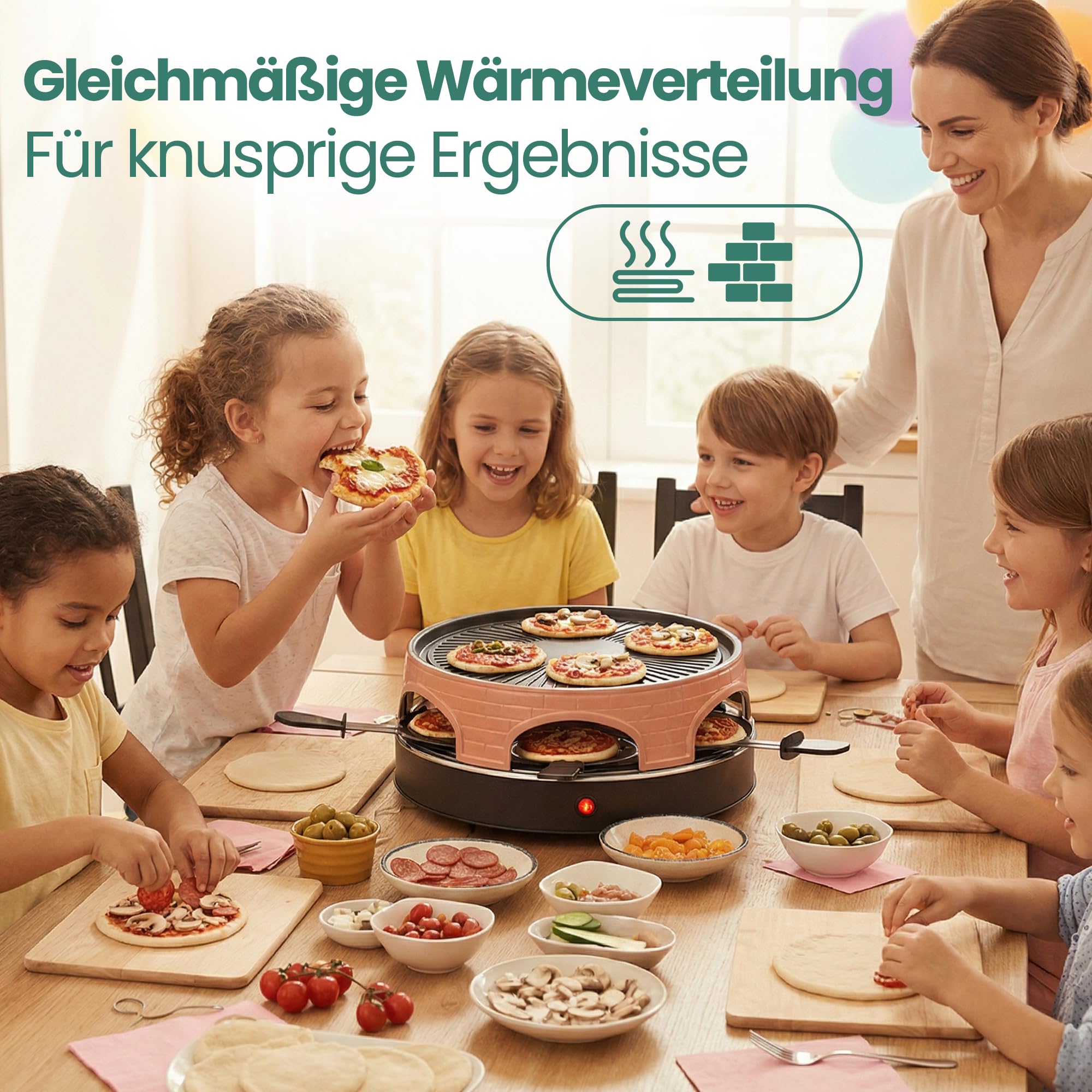 Emerio Pizzaofen, PIZZARETTE das Original, 3 in 1 Pizza-Raclette-Grill, patentiertes Design, für Mini-Pizza, echter Familien-Spaß für 6 Personen, PO-113255.4