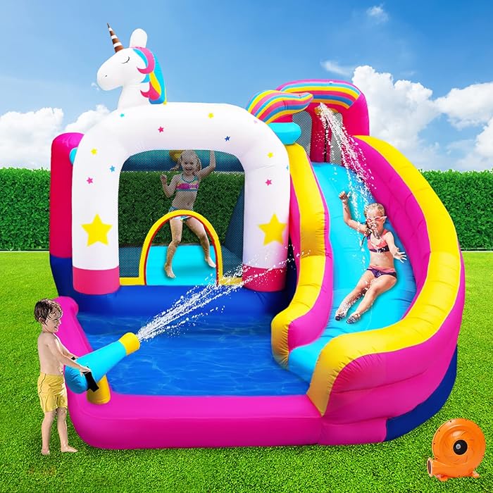 Buy TiliKuly Kid Inflatable Water Slide Bounce House with Blower 450W Water Slides Pool Water