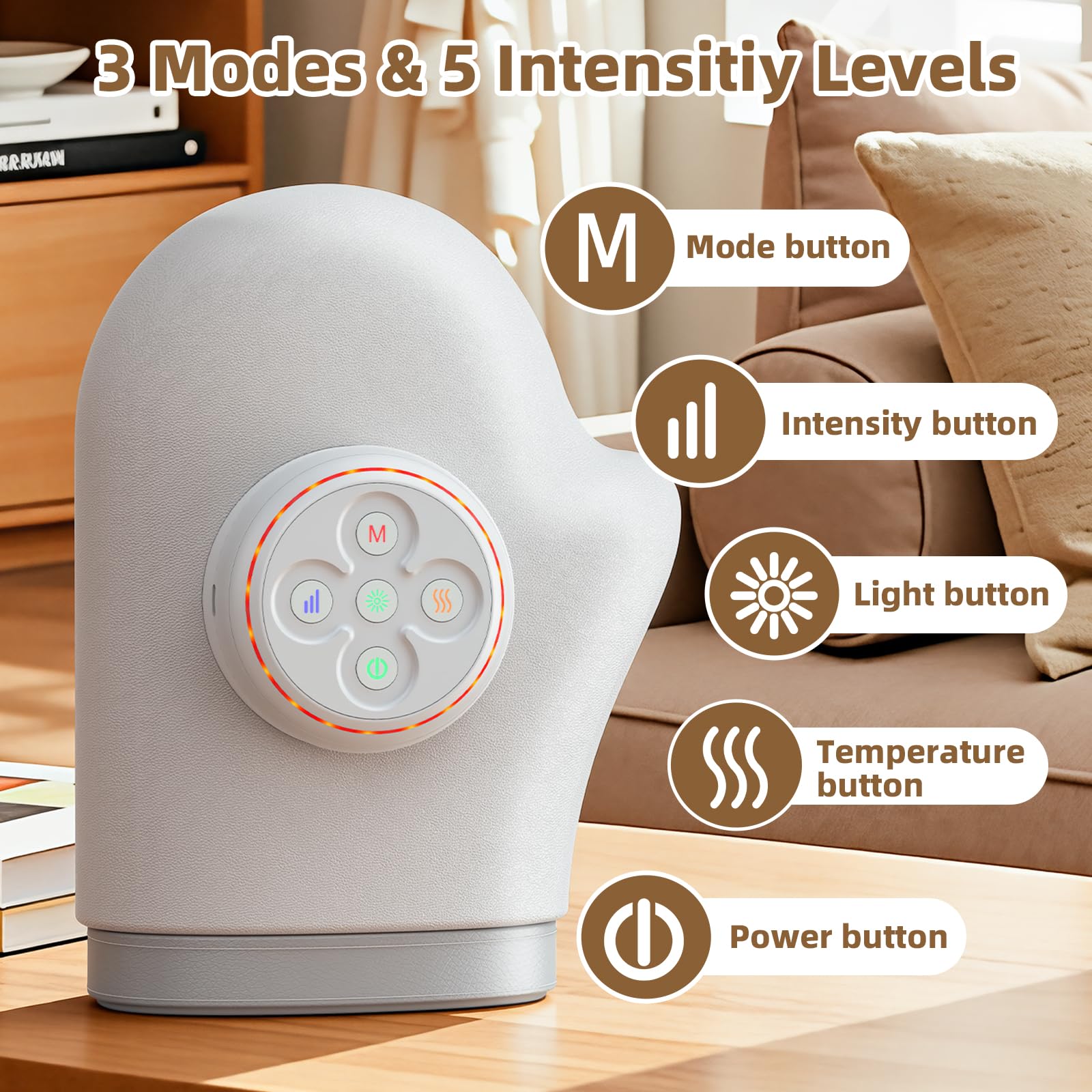 Masajeador de Manos Eléctrico Prisag con Calor, 3 Modos y 5 Niveles Intensidad, Compresión de Aire para Artritis y Túnel Carpiano, Alivio del Dolor, Regalo Ideal para Mujeres, Padres y Abuelos, Gris - 5