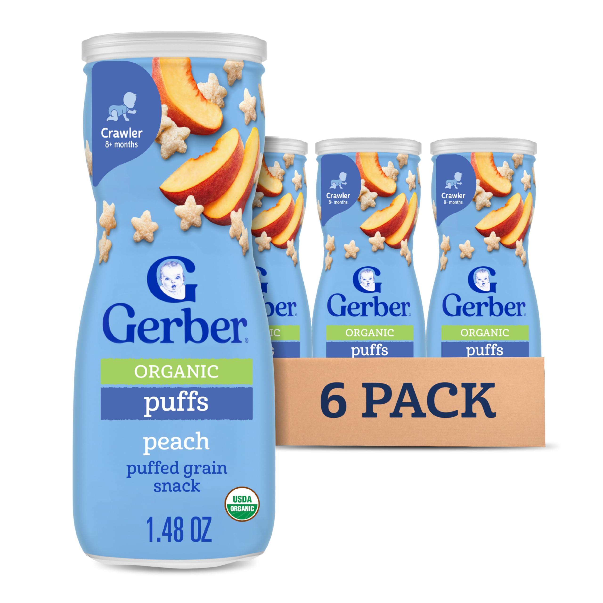 Baby Snacks, Organic Puffs, Peach, Baby Food, 1.48 Ounce