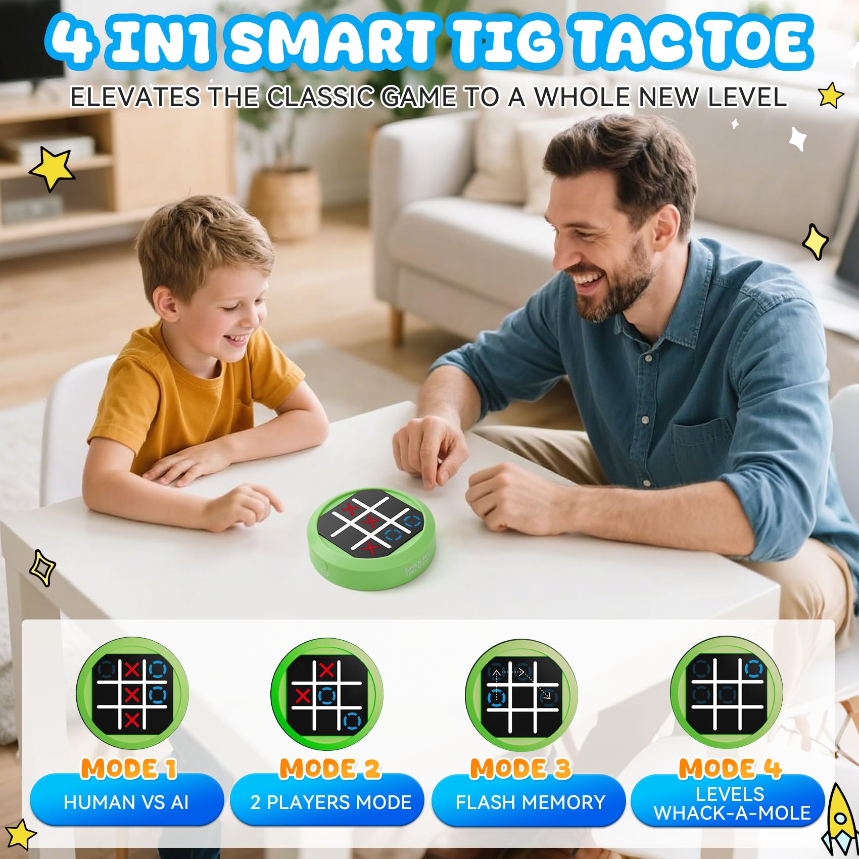 TFIOON Tic Tac Toe, Gioco Elettronico 4-in-1 Tris, Console di gioco di puzzle portatile Regalo Educativo per Bambini Adulti - Gioco in Famiglia (Verde)