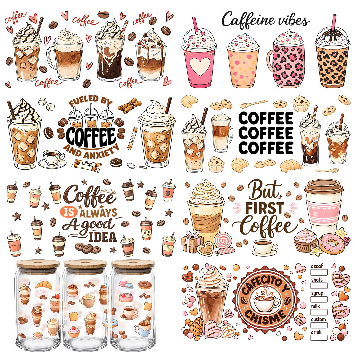 Autocollants café UV DTF pour tasses en verre : relookez facilement vos verres ternes
