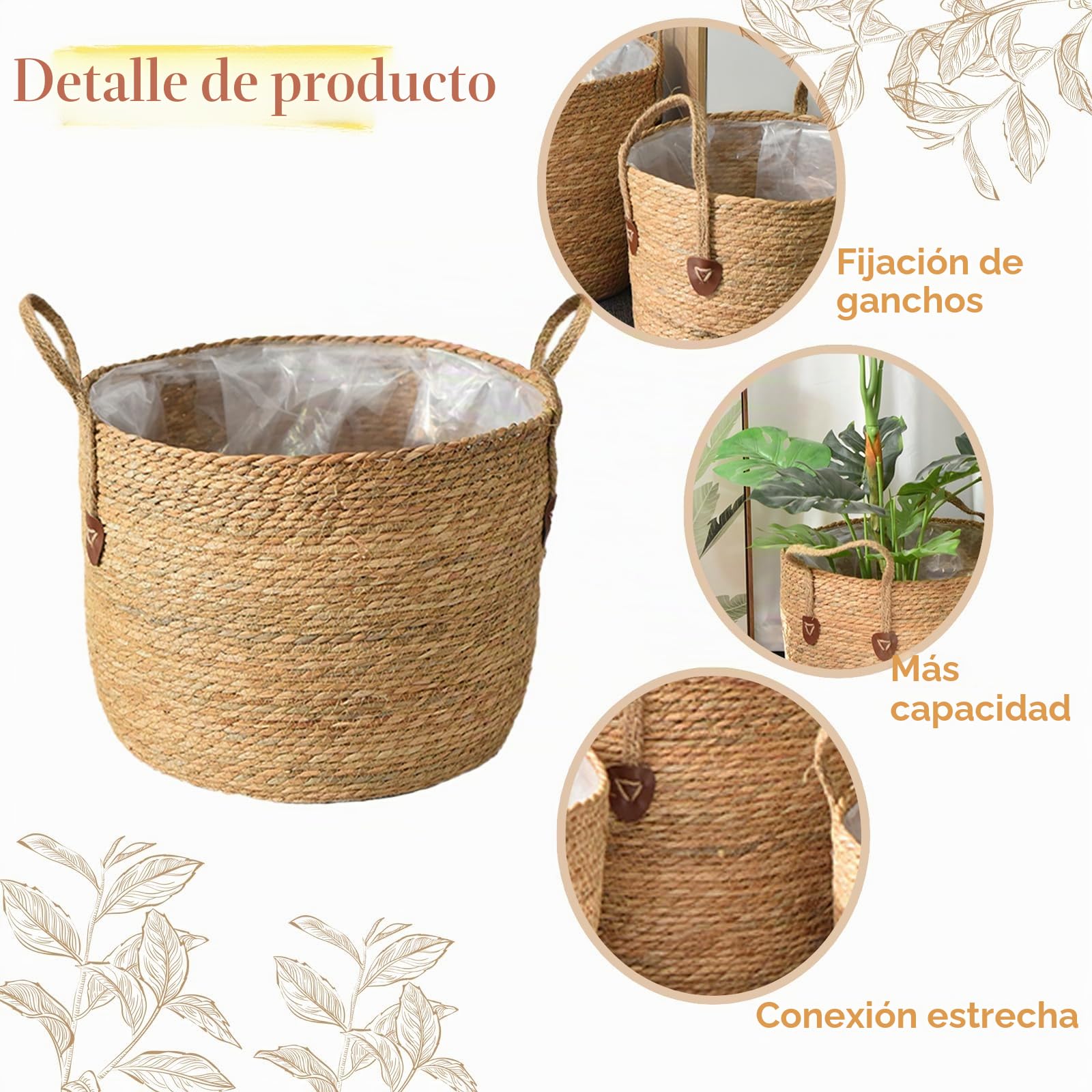 Cesto de mimbre para plantas, gran maceta, trenzado, de ratán, maceta moderna y práctica, cesto de plantas de mimbre natural – Decoración para el hogar y elegante almacenamiento