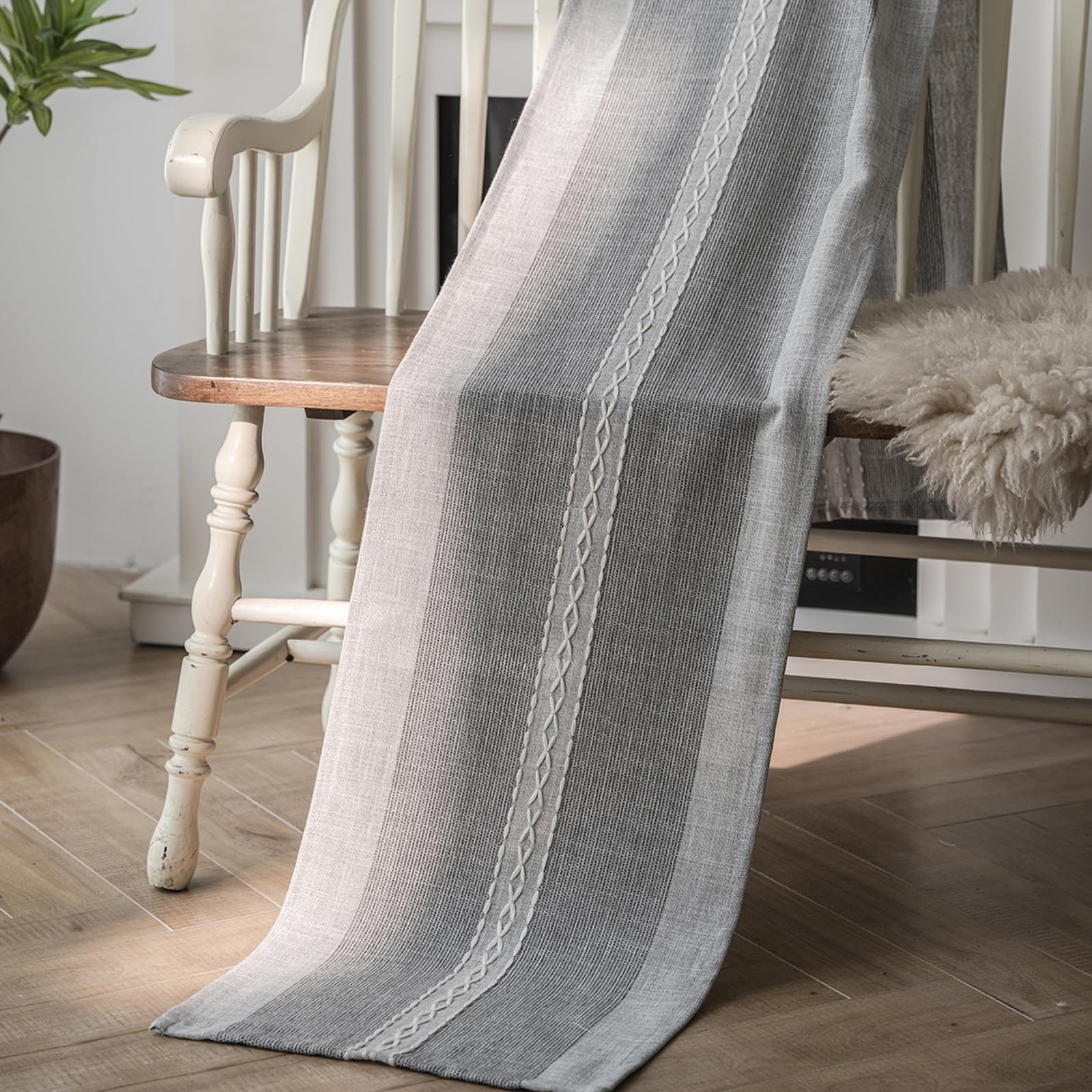 Tischläufer Hochzeit Polyester, Tischläufer Modern 33x240 cm, Zweifarbig mit Weißem Seil