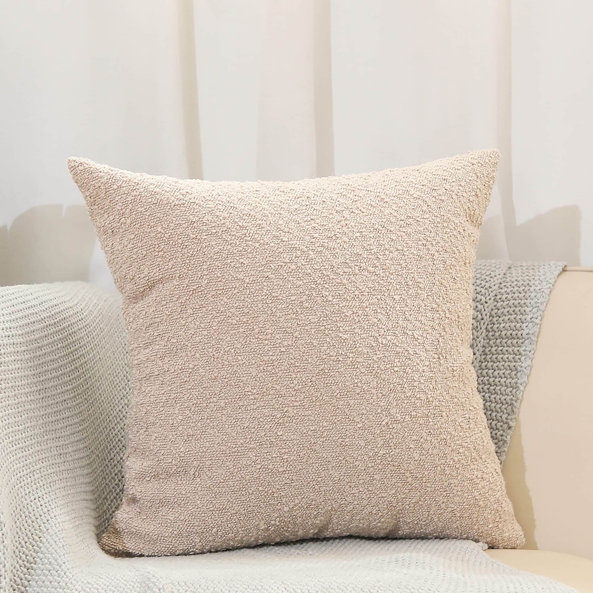 SONAICHTE Decorative Pillow for Bed Throw Pillow 18x18 Set of 1 Textured Pillow Covers Boucle Pillow Beige Pillows Neutral Modern Home Decor Accent Throw Pillows for Couch