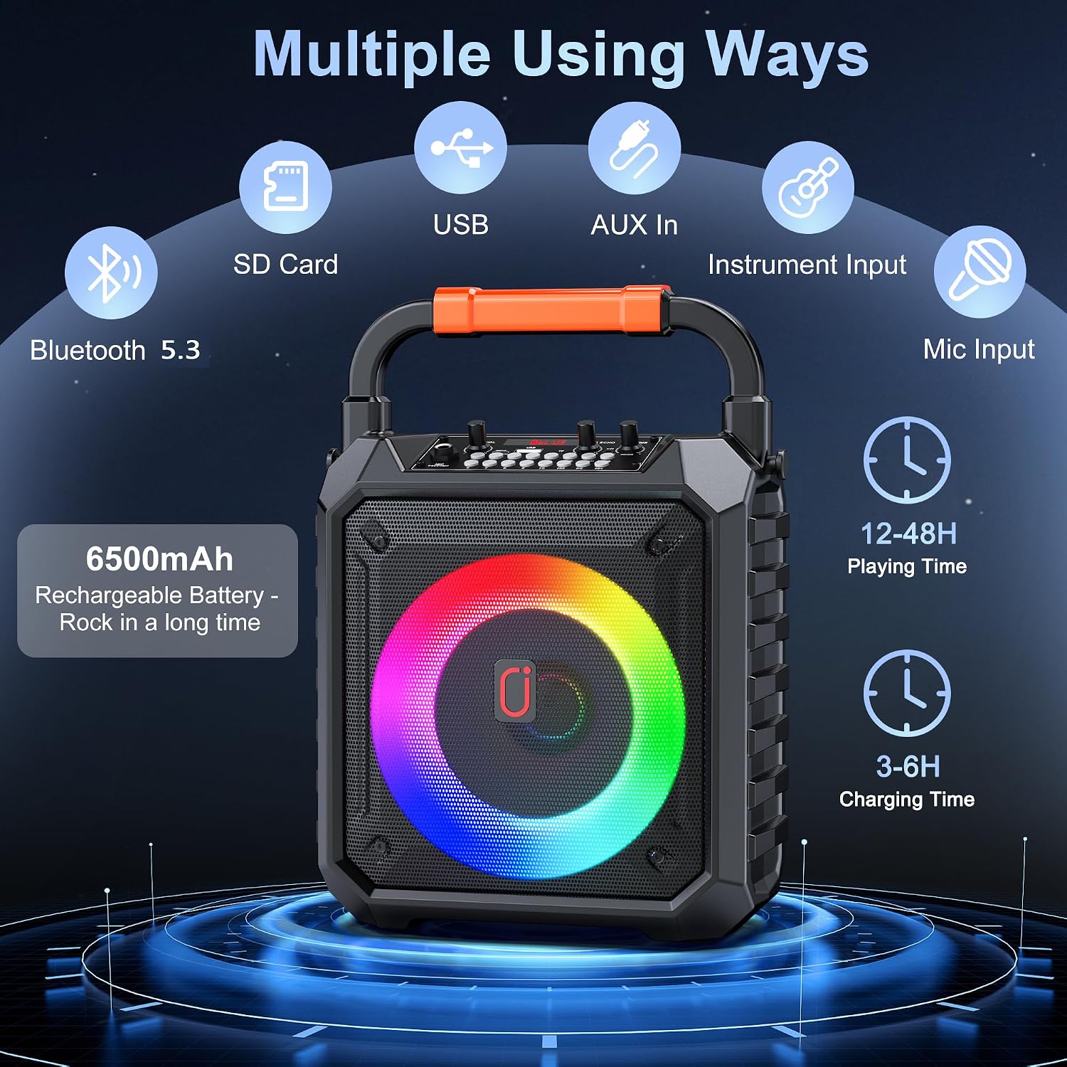 JYX Caixa de Som com Microfone para Adultos e Crianças, Caixa de Som Bluetooth Portátil com 2 Microfones e Luzes de DJ para Festas e Reuniões em Casa, Suporta USB/TF/AUX/REC(50W)