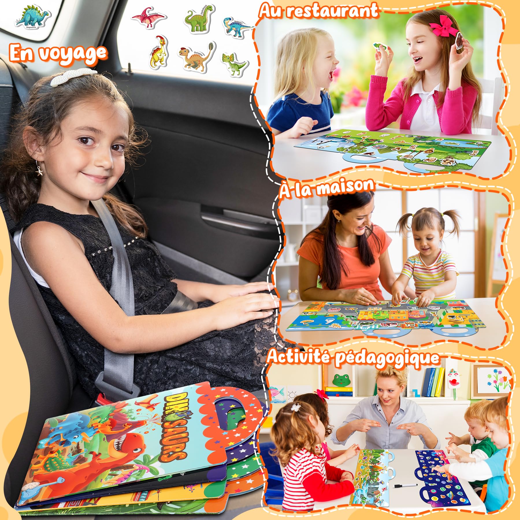 Ophy Gommettes Enfants 2 Ans - Autocollant Enfant 4 Pcs Stickers Réutilisables Véhicules Animaux l'espace Dinosaures 3D Livre Autocollant Jeux Educatif Enfant 2 3 4 5 6 Ans Jouet Sensoriel Cadeaux