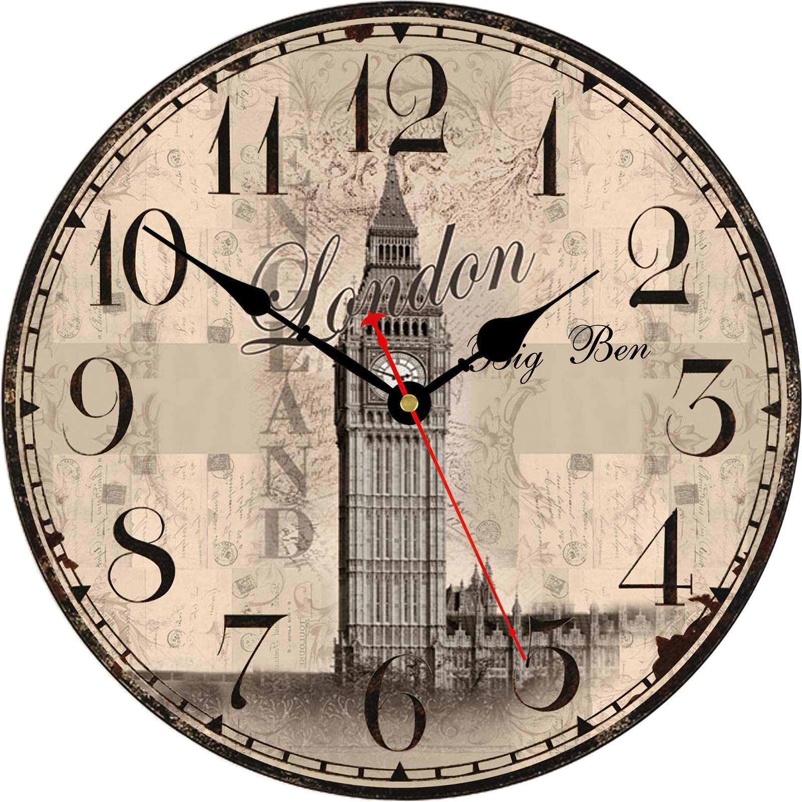 Toudorp Wooden Wall Clock Rustic Country Silent Quartz Wall Clock 14
