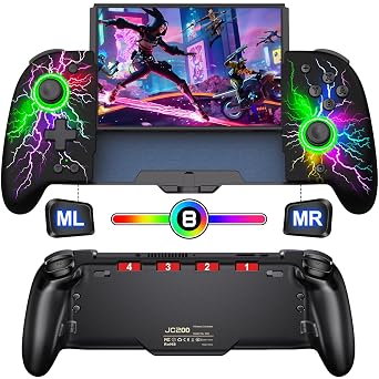 Switch Controller, 8 Colors RGB Light, Macro Function, Handheld Mode Dedicated Controller for Nintendo Switch, Grip, Controller Program Editing Function, Gyro Sensor, Vibration, Rapid Fire Function